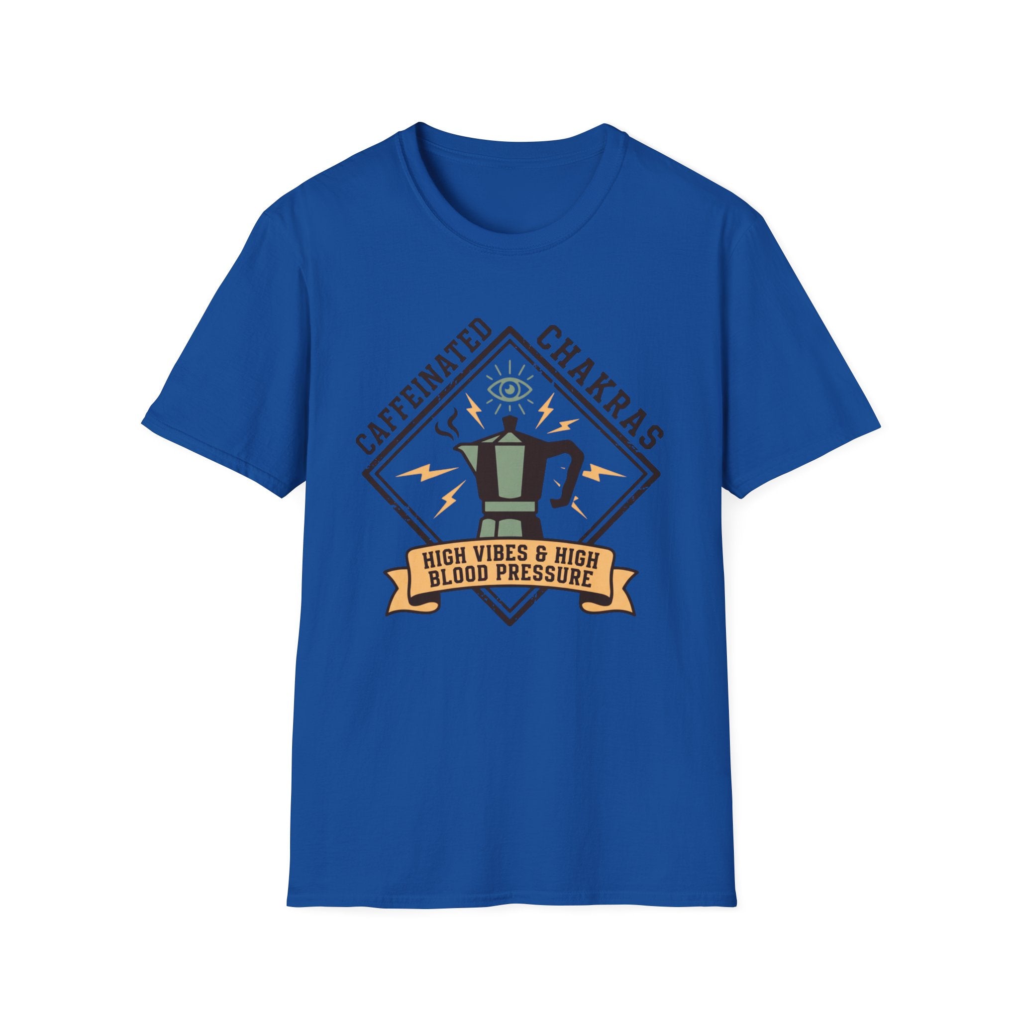 Caffeinated Chakras T-Shirt | "High Vibes & High Blood Pressure" Coffee Lovers Tee