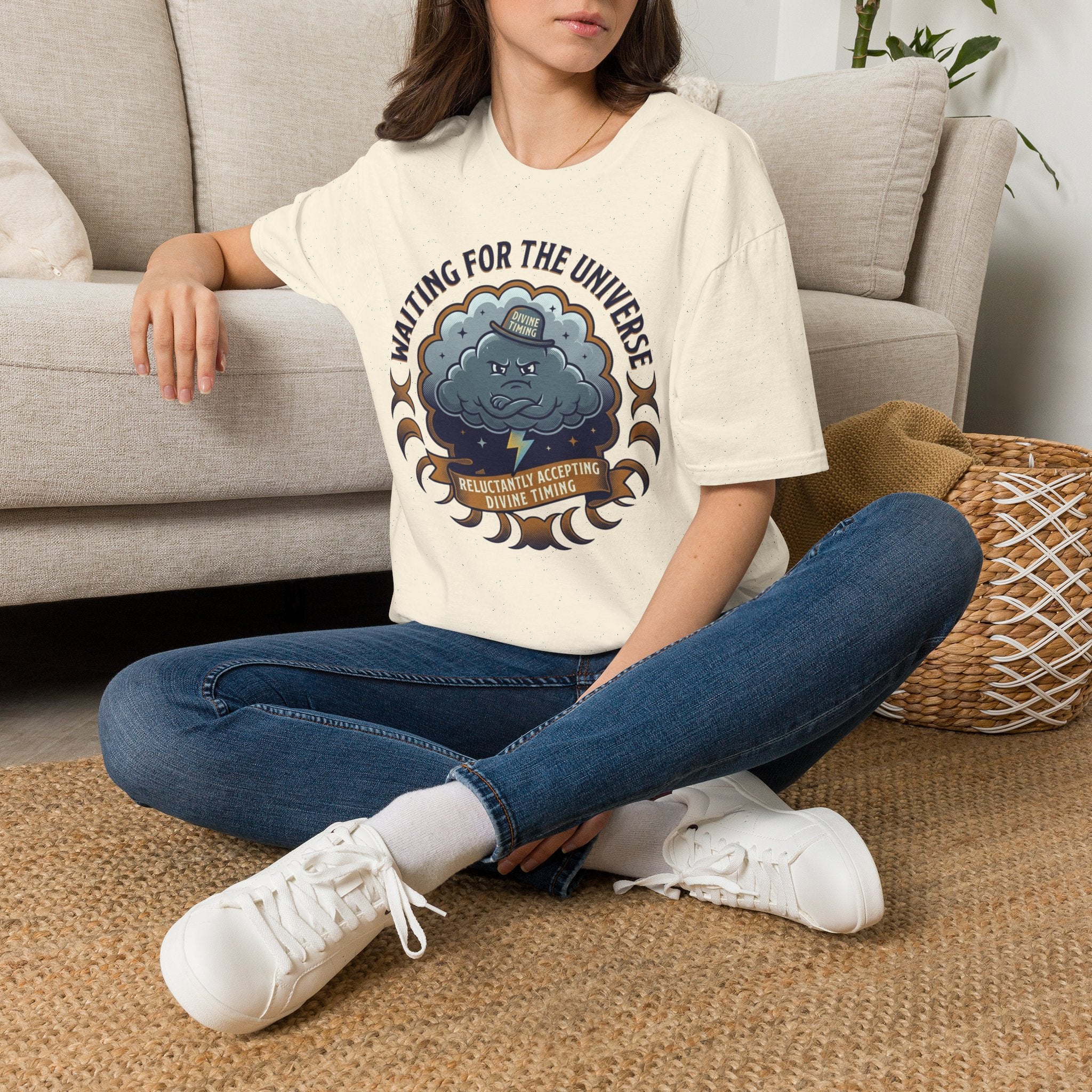 Waiting for the Universe T-Shirt | Moody Cloud Graphic Tee ("Divine Timing")