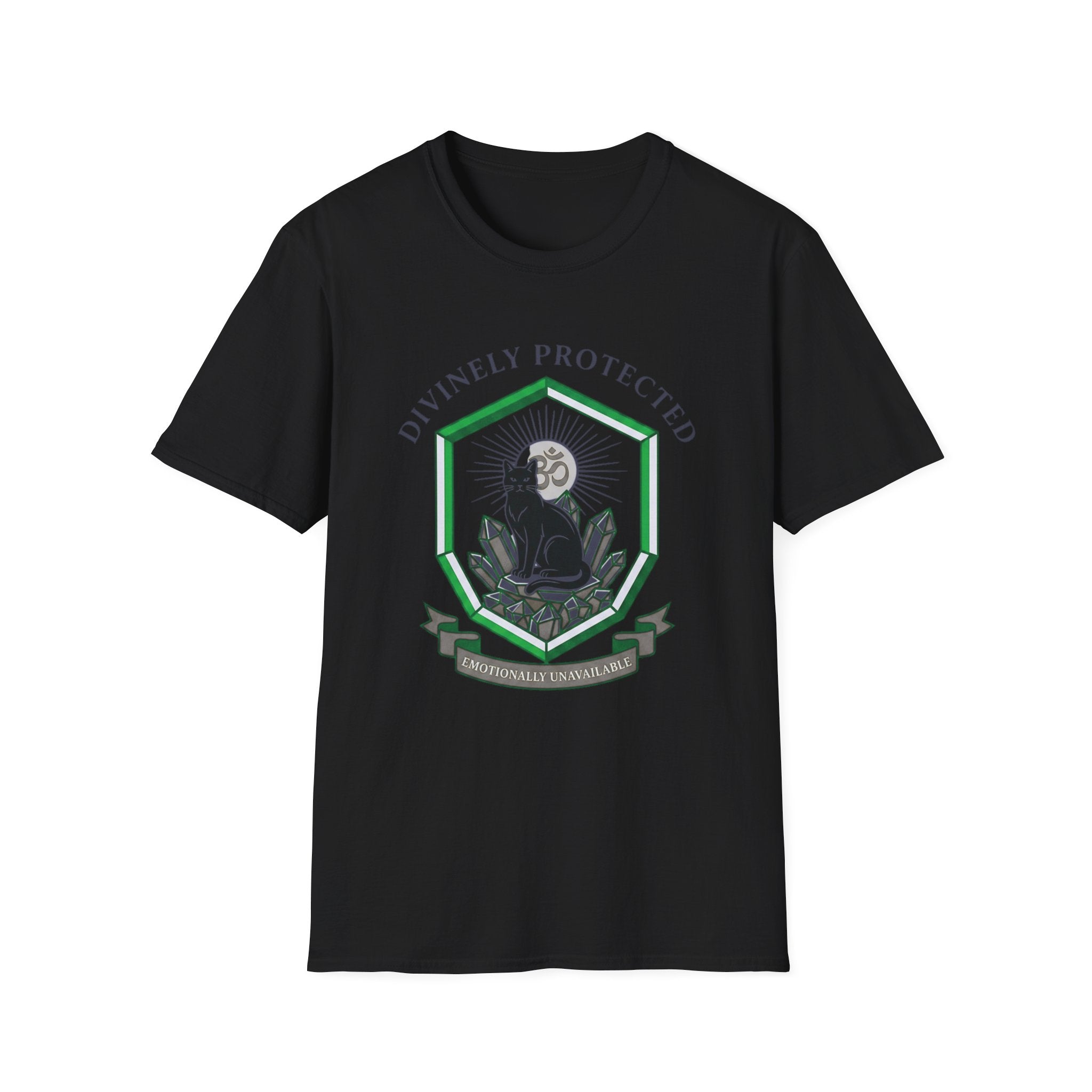 Divinely Protected T-Shirt | Spiritual Black Cat Om Symbol Tee