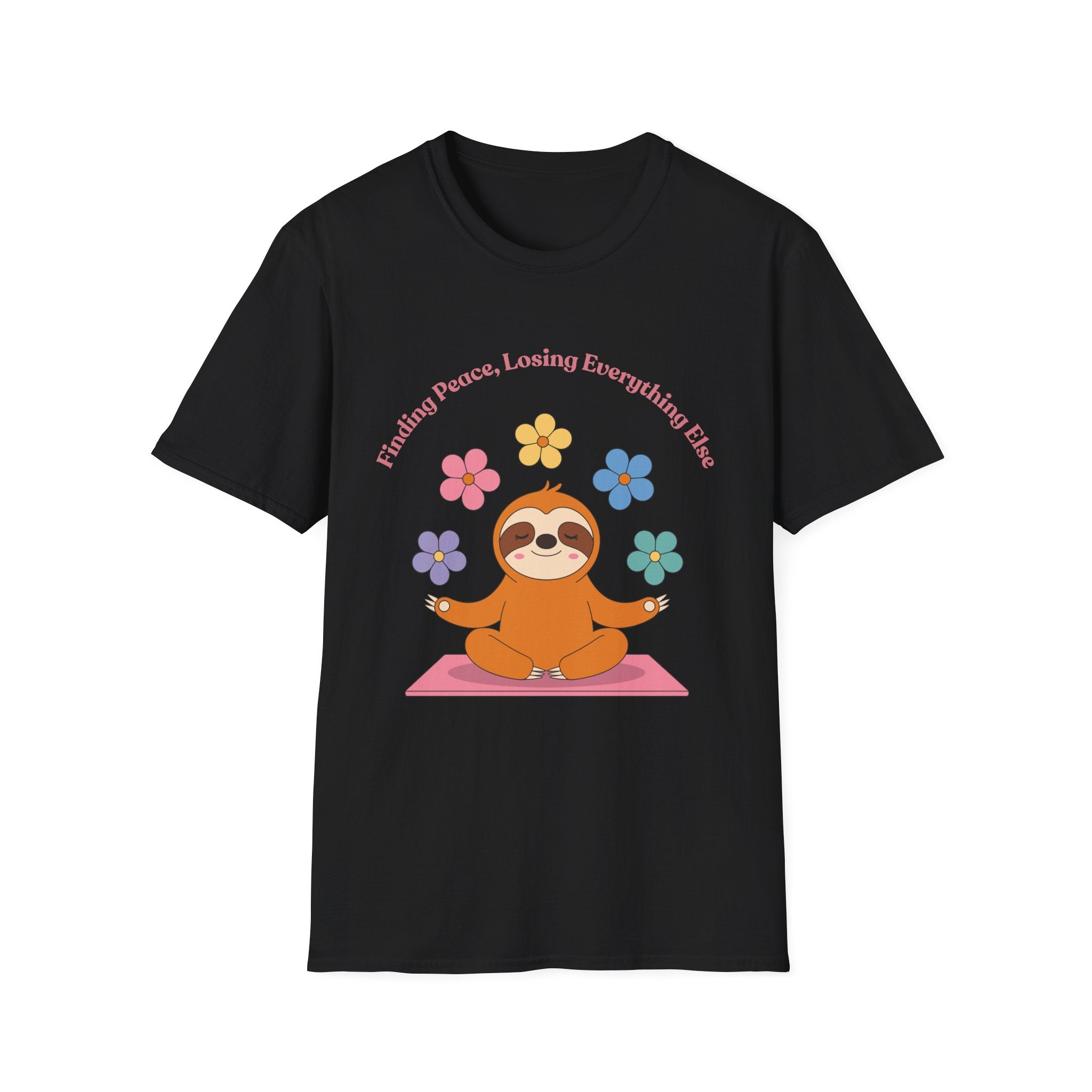 Sloth Yoga T‑Shirt | "Finding Peace, Losing Everything Else" Cute Floral Meditation Tee