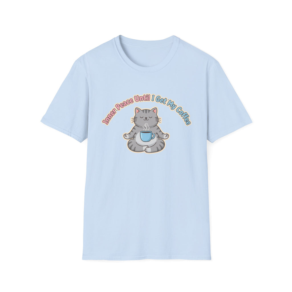 "Inner Peace Until I Get My Coffee" Cute Meditating Cat Graphic T-Shirt