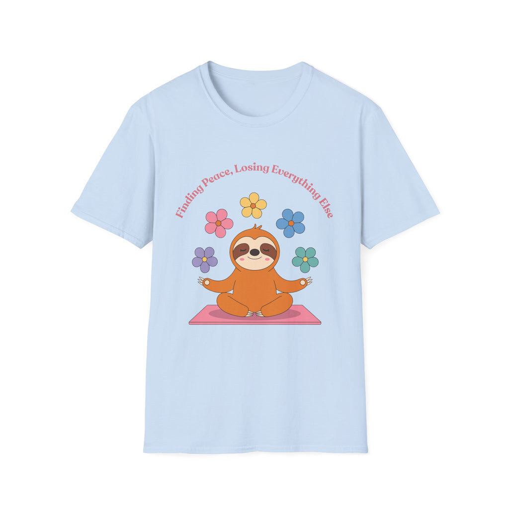 Sloth Yoga T‑Shirt | "Finding Peace, Losing Everything Else" Cute Floral Meditation Tee
