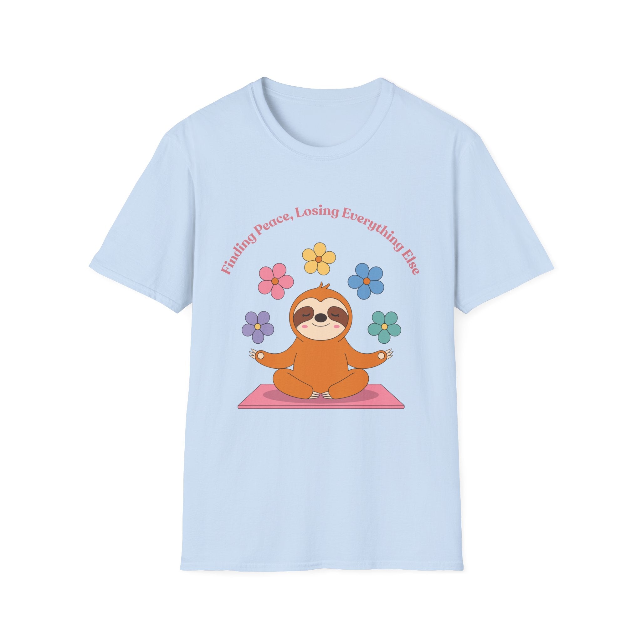 Sloth Yoga T‑Shirt | "Finding Peace, Losing Everything Else" Cute Floral Meditation Tee