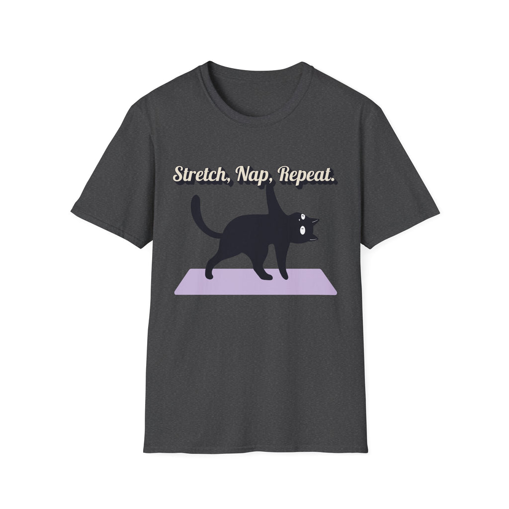 Stretch, Nap, Repeat Cat T-Shirt | Funny Yoga Cat Tee for Cat Lovers