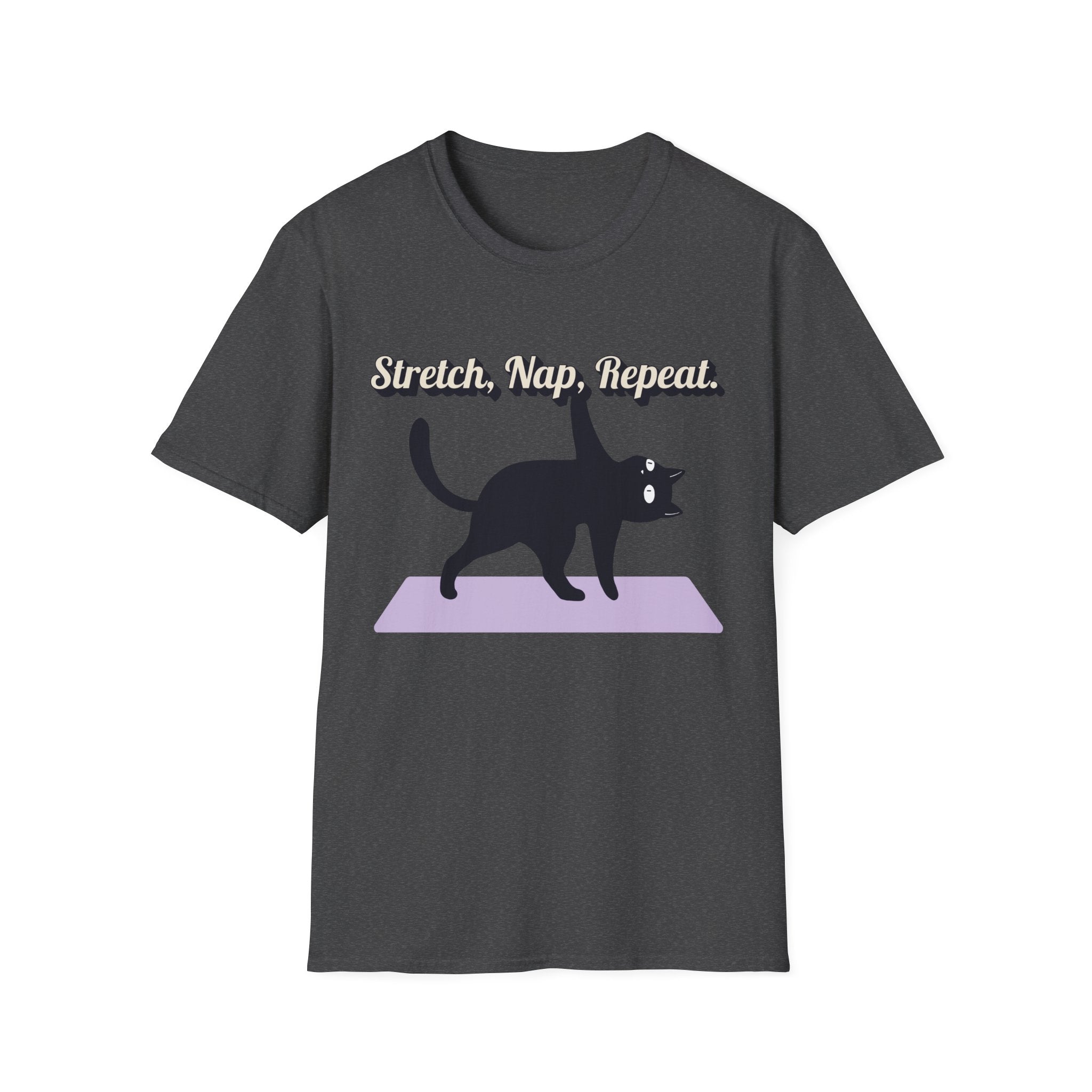 Stretch, Nap, Repeat Cat T-Shirt | Funny Yoga Cat Tee for Cat Lovers