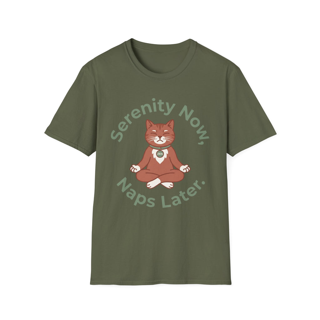 Serenity Now, Naps Later T-Shirt | Cute Meditating Cat Tee