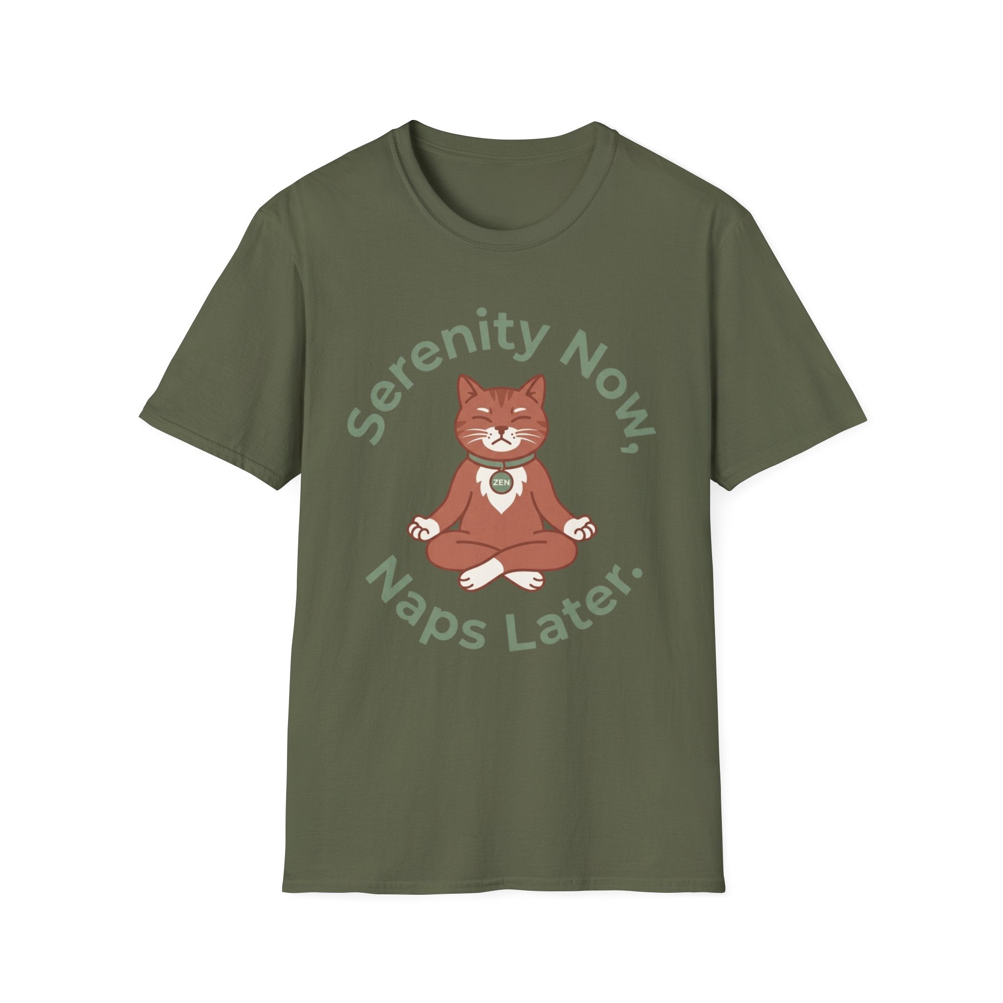 Serenity Now, Naps Later T-Shirt | Cute Meditating Cat Tee
