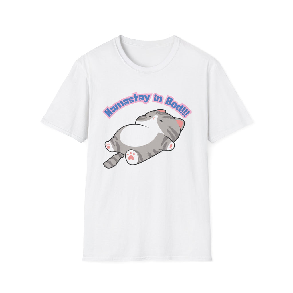 Namastay in Bed T-Shirt | Cute Lazy Cat Graphic Tee