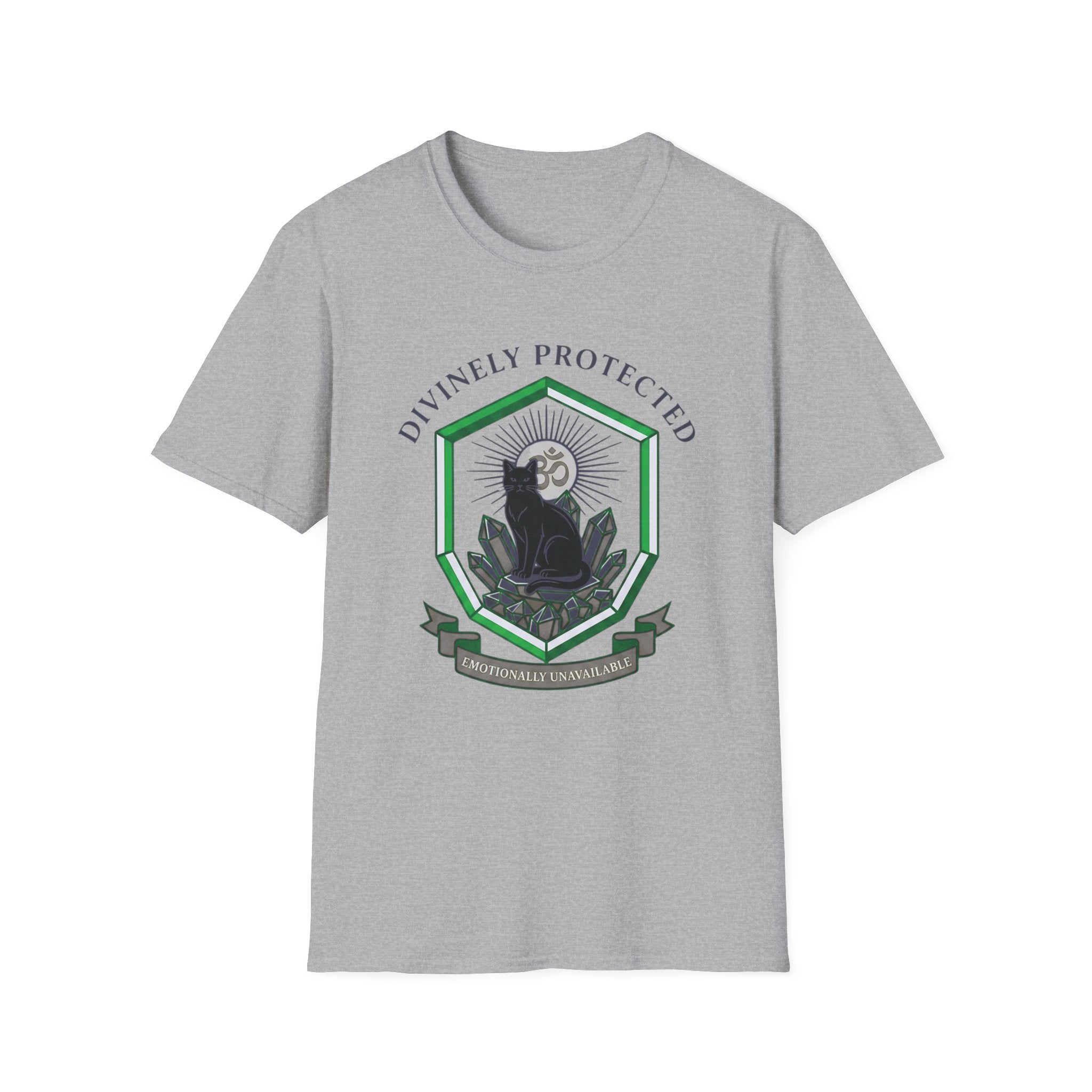 Divinely Protected T-Shirt | Spiritual Black Cat Om Symbol Tee