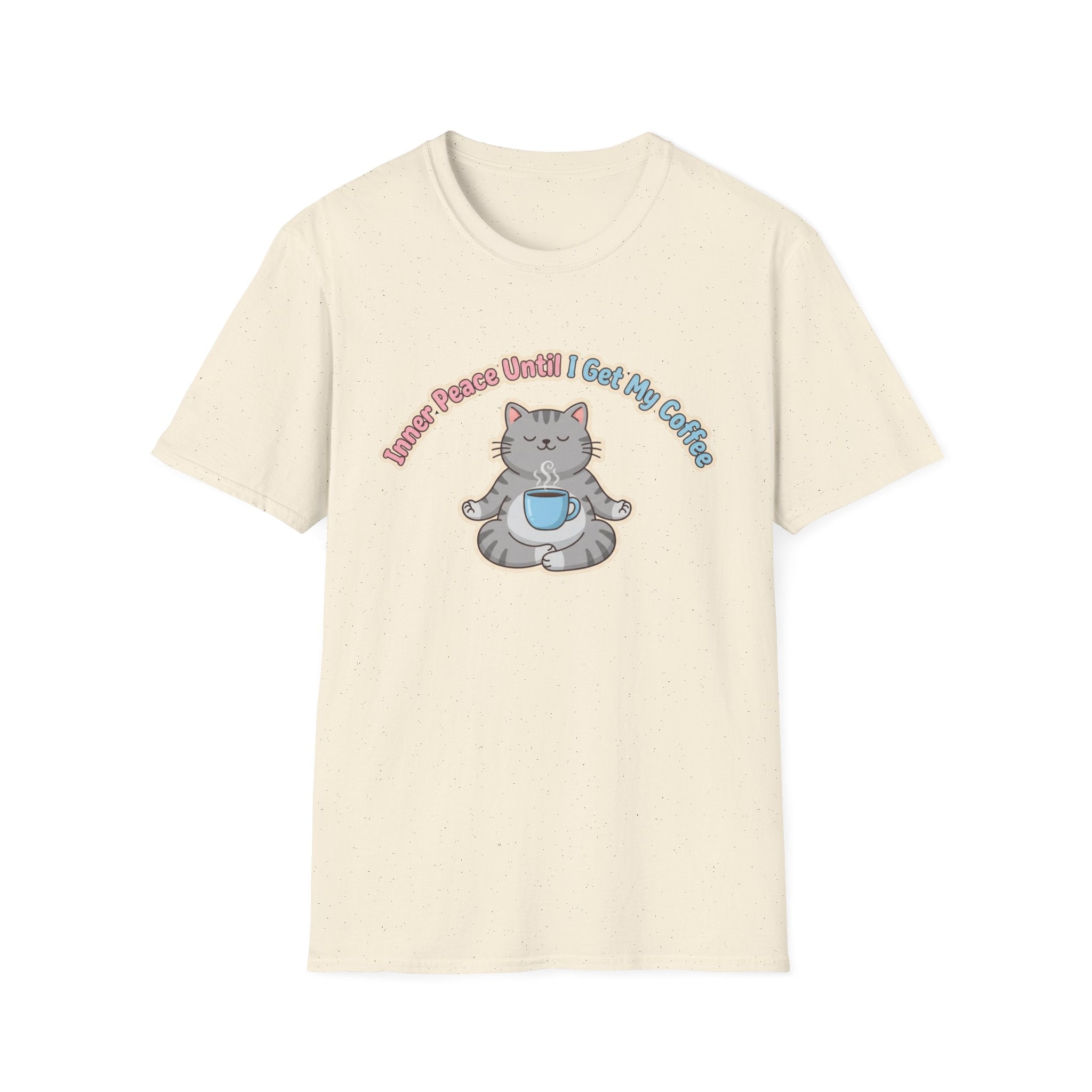 "Inner Peace Until I Get My Coffee" Cute Meditating Cat Graphic T-Shirt