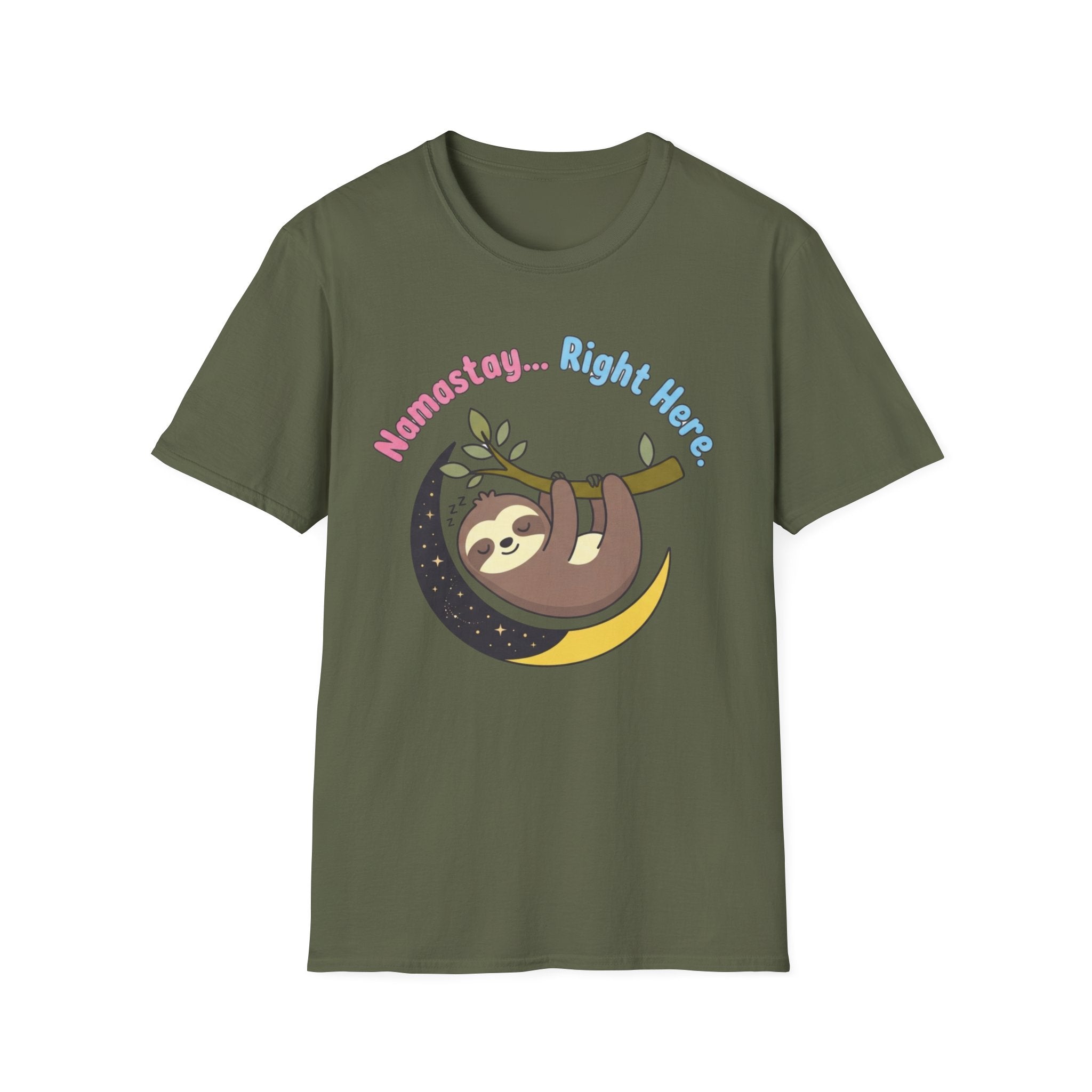 Namastay... Right Here Sloth T-Shirt | Cute Relaxed Yoga Tee