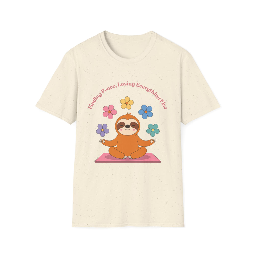 Sloth Yoga T‑Shirt | "Finding Peace, Losing Everything Else" Cute Floral Meditation Tee