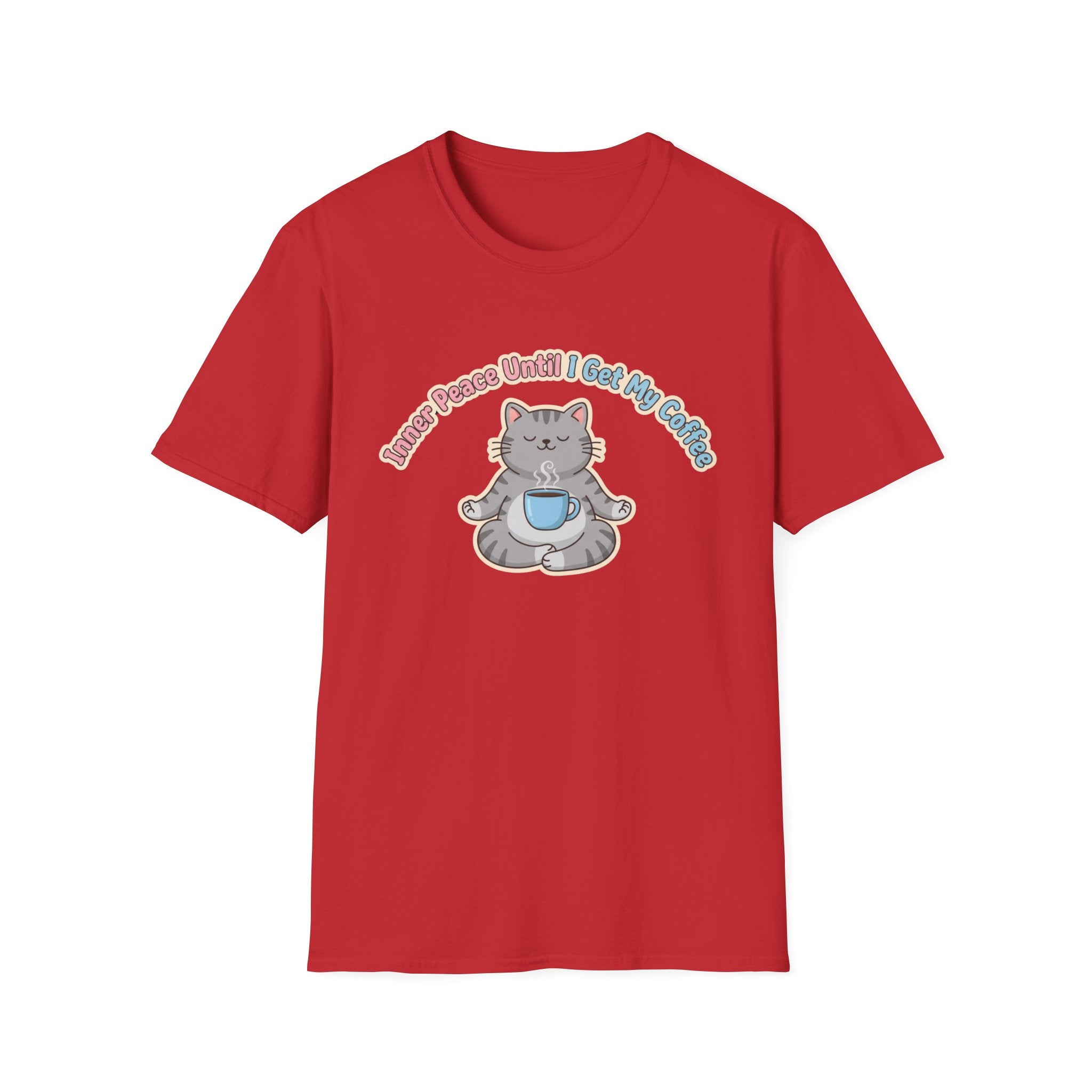 "Inner Peace Until I Get My Coffee" Cute Meditating Cat Graphic T-Shirt