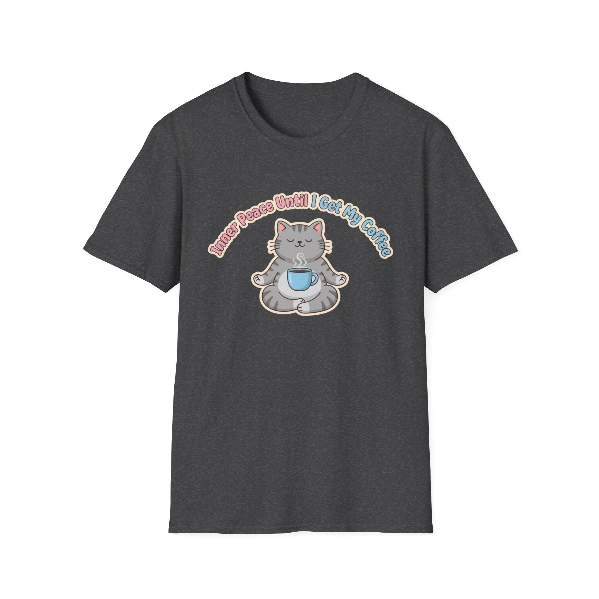 "Inner Peace Until I Get My Coffee" Cute Meditating Cat Graphic T-Shirt