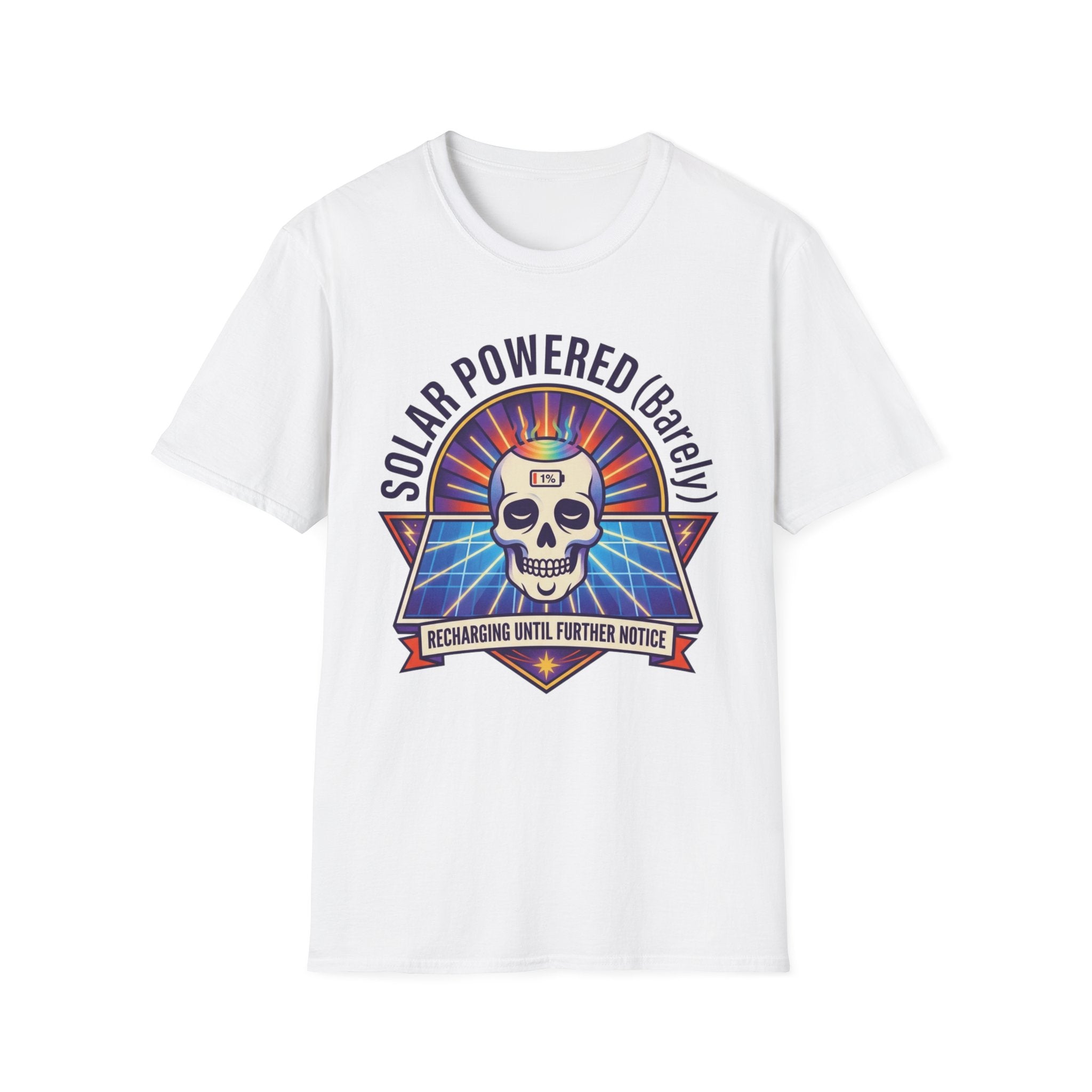 Solar Powered (Barely) T-Shirt | Funny Skull Solar Energy Tee