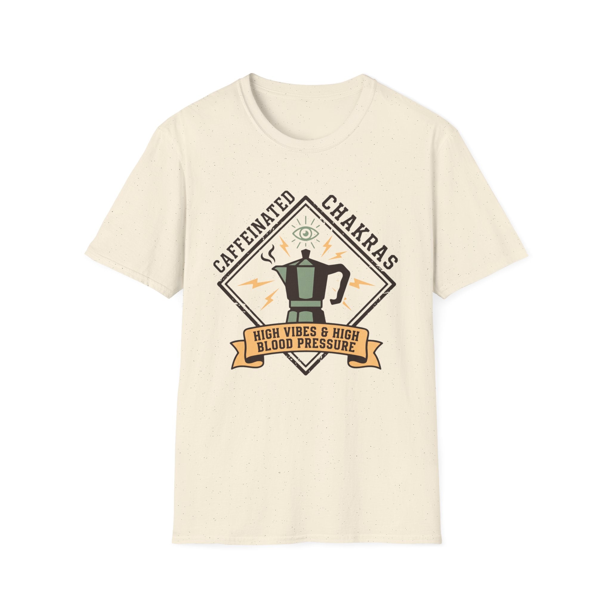 Caffeinated Chakras T-Shirt | "High Vibes & High Blood Pressure" Coffee Lovers Tee