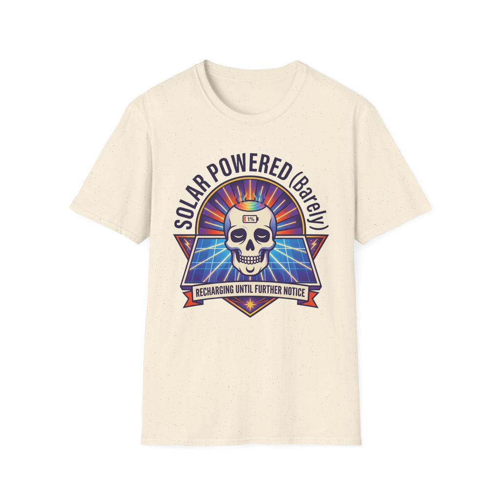 Solar Powered (Barely) T-Shirt | Funny Skull Solar Energy Tee