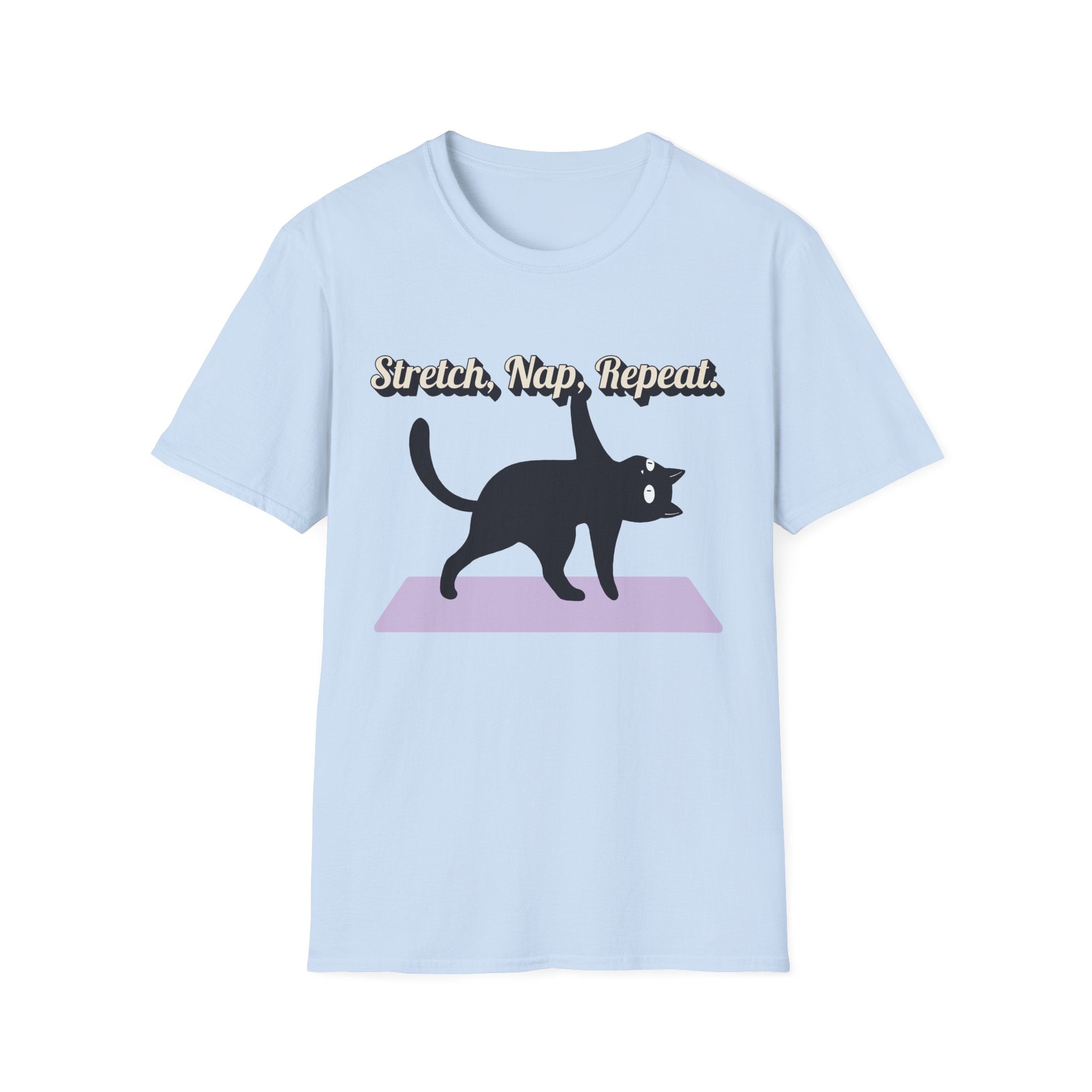 Stretch, Nap, Repeat Cat T-Shirt | Funny Yoga Cat Tee for Cat Lovers