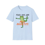 Peace, Love, and Mild Anxiety T-Shirt | Funny Yoga Frog Graphic Tee