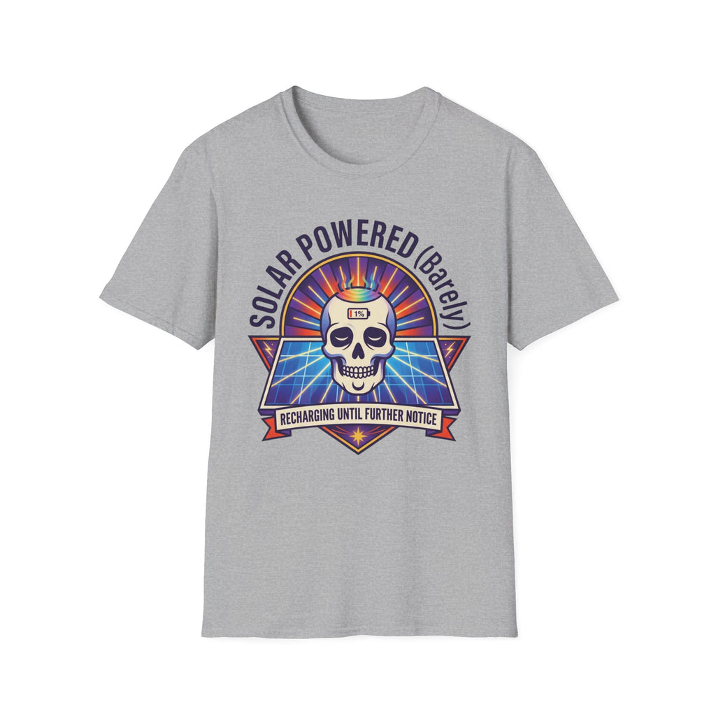 Solar Powered (Barely) T-Shirt | Funny Skull Solar Energy Tee
