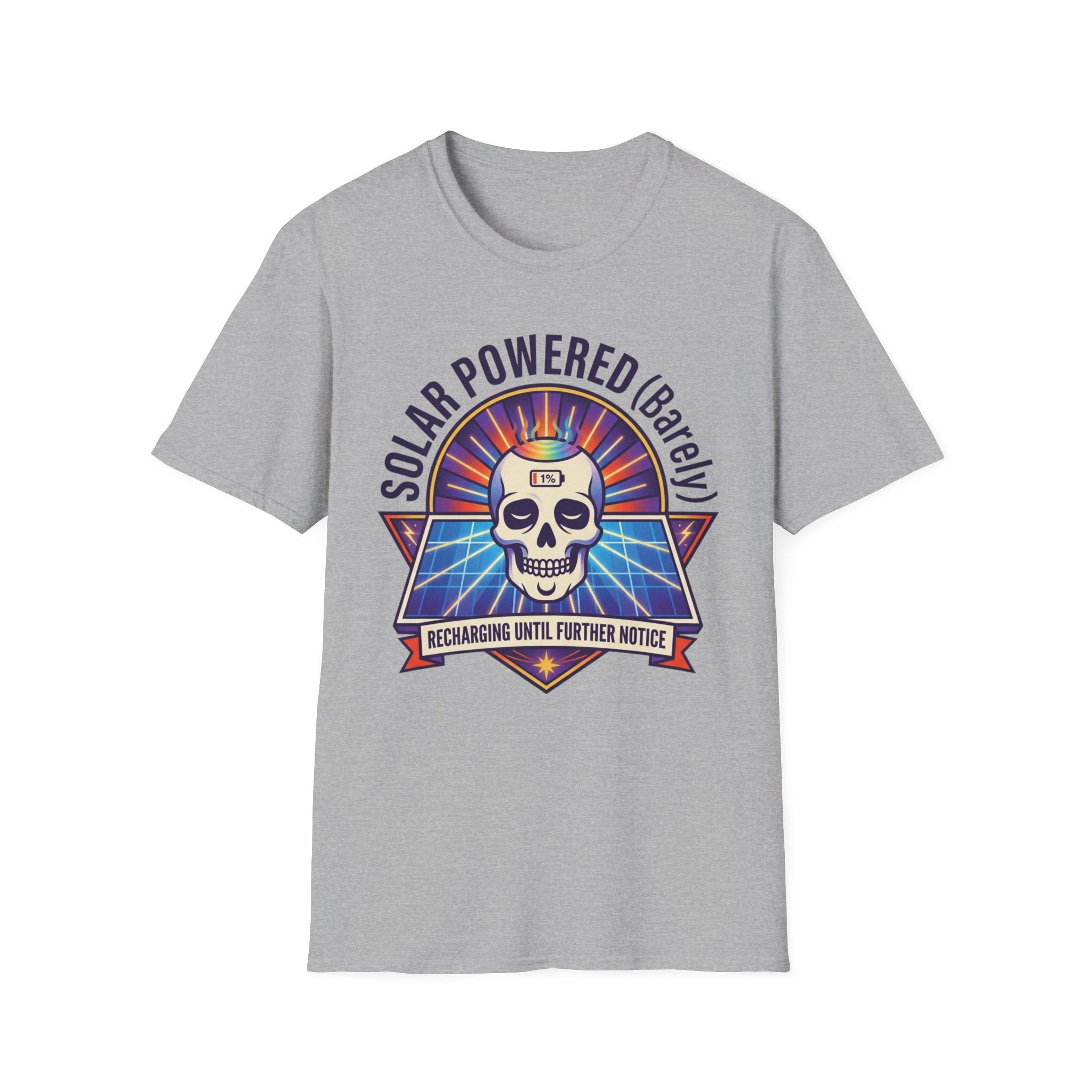 Solar Powered (Barely) T-Shirt | Funny Skull Solar Energy Tee
