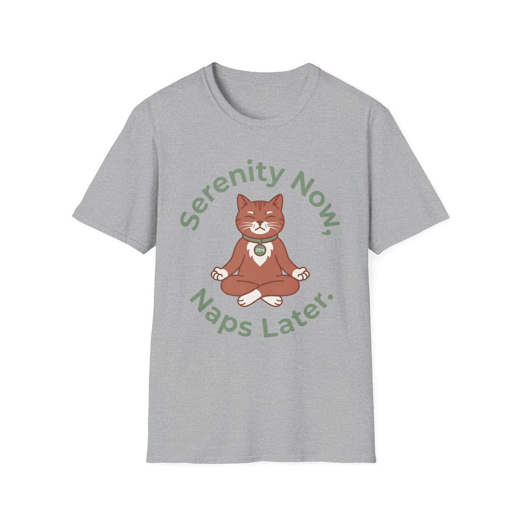 Serenity Now, Naps Later T-Shirt | Cute Meditating Cat Tee