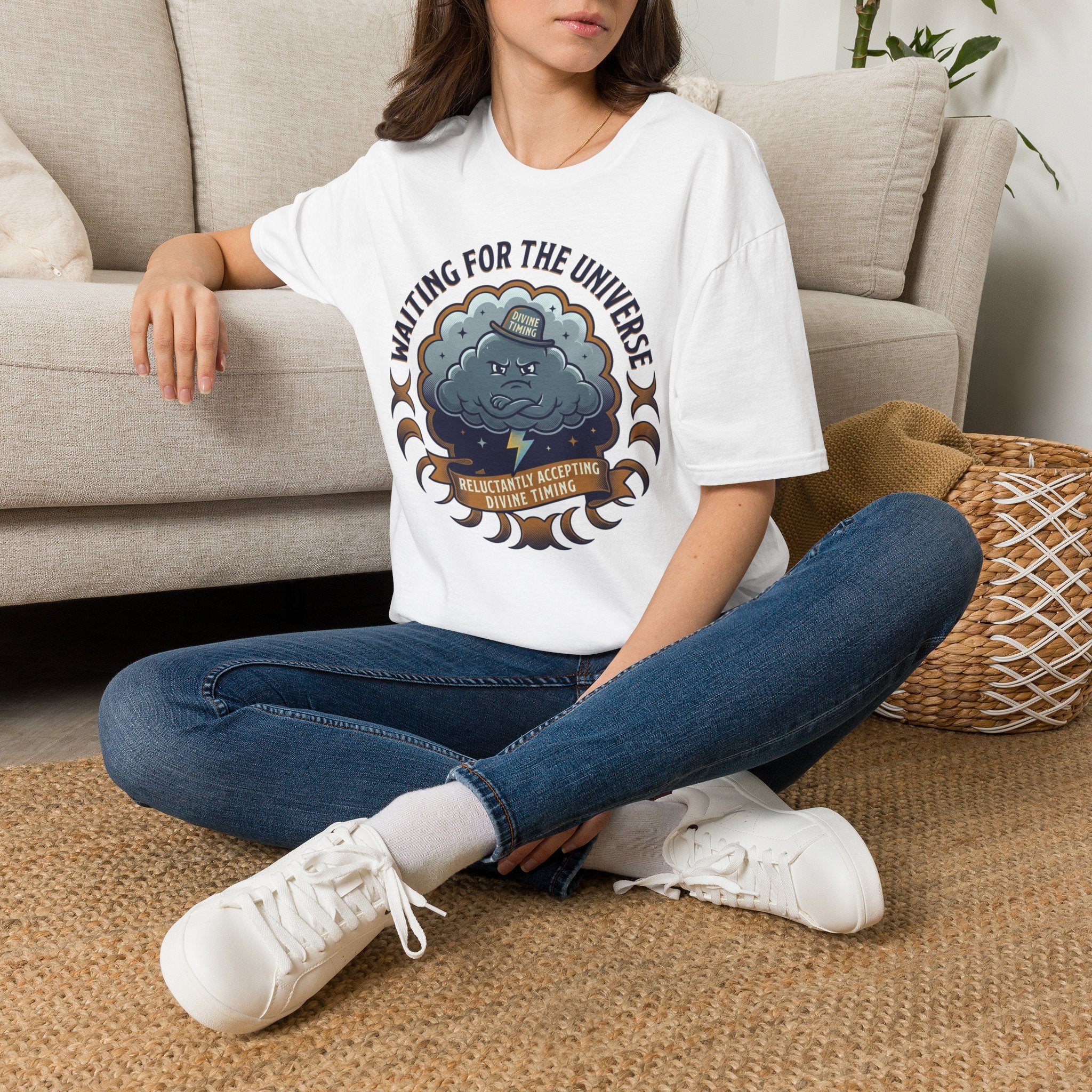 Waiting for the Universe T-Shirt | Moody Cloud Graphic Tee ("Divine Timing")