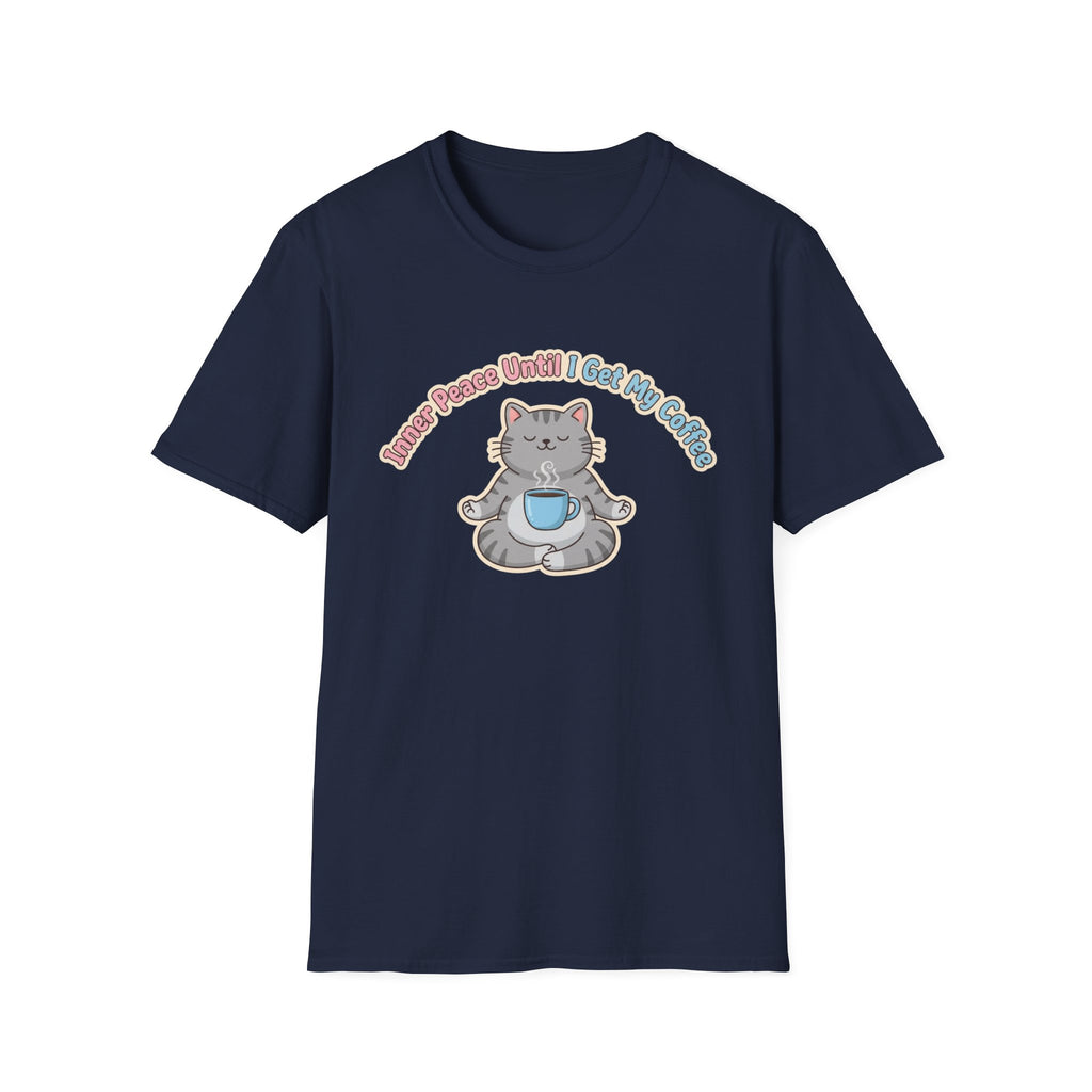 "Inner Peace Until I Get My Coffee" Cute Meditating Cat Graphic T-Shirt