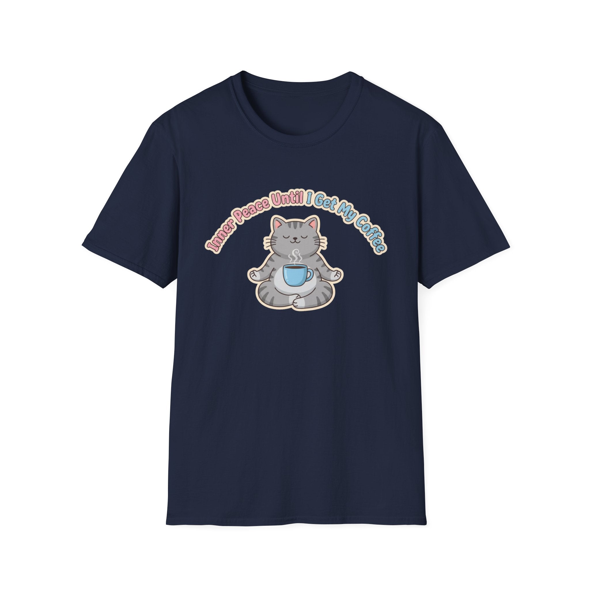 "Inner Peace Until I Get My Coffee" Cute Meditating Cat Graphic T-Shirt