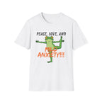 Peace, Love, and Mild Anxiety T-Shirt | Funny Yoga Frog Graphic Tee