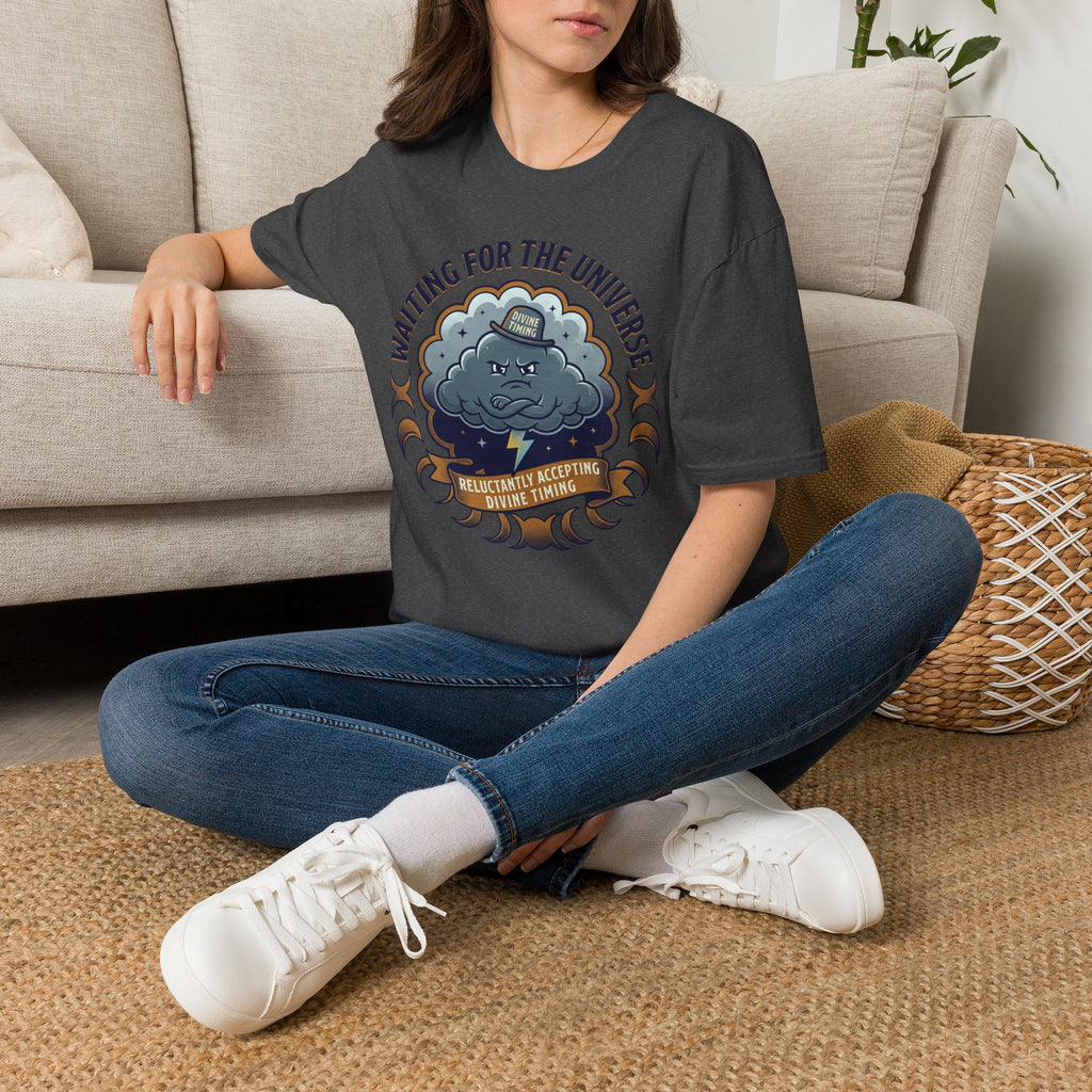 Waiting for the Universe T-Shirt | Moody Cloud Graphic Tee ("Divine Timing")