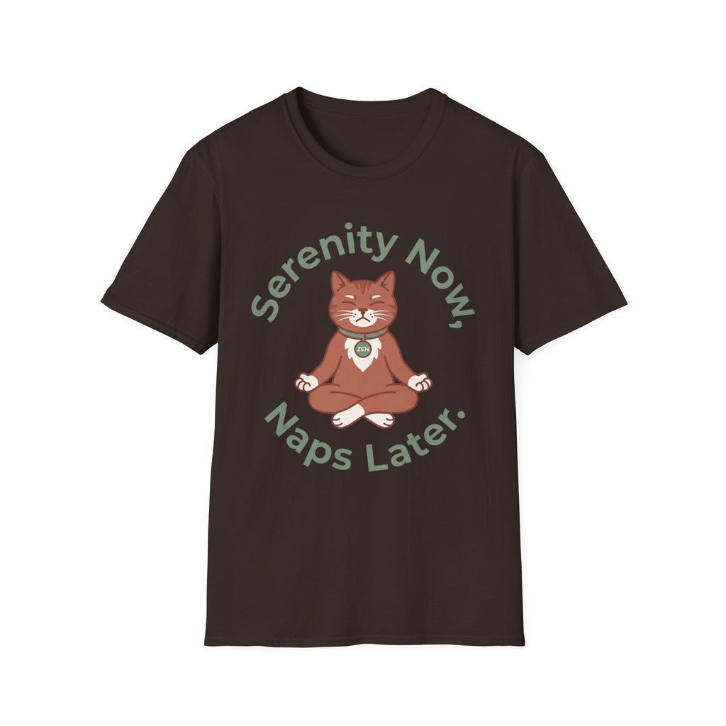 Serenity Now, Naps Later T-Shirt | Cute Meditating Cat Tee