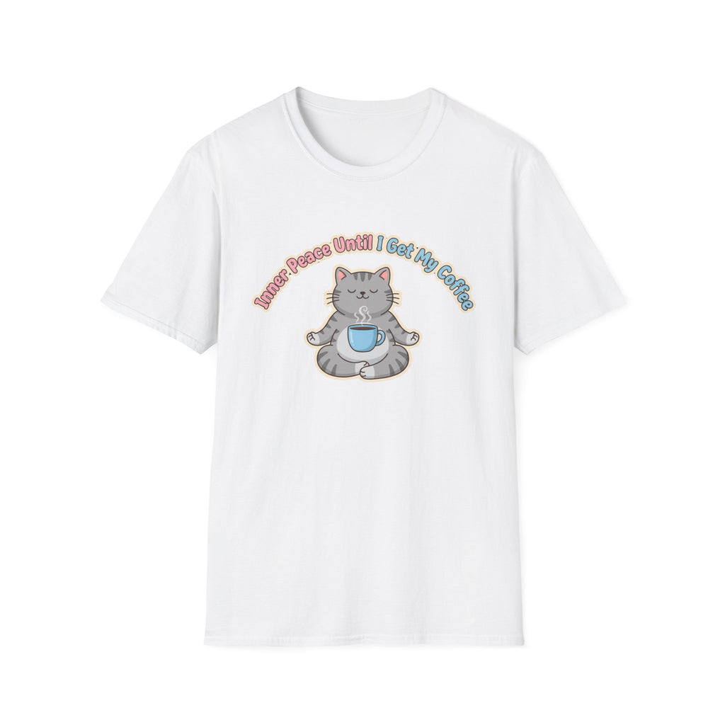 "Inner Peace Until I Get My Coffee" Cute Meditating Cat Graphic T-Shirt