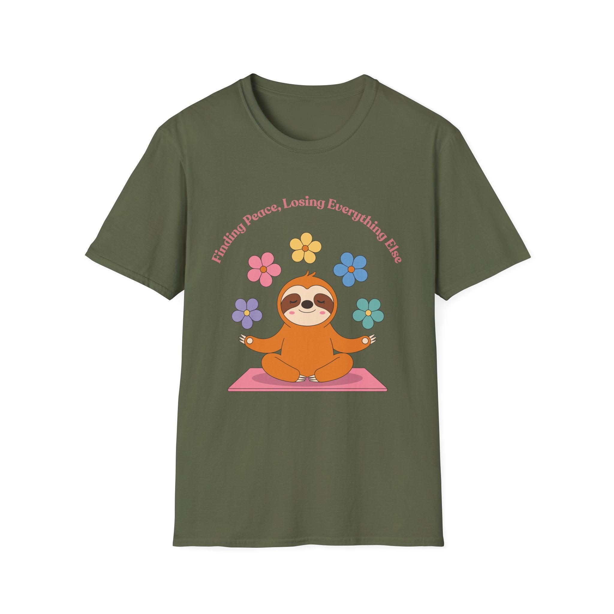 Sloth Yoga T‑Shirt | "Finding Peace, Losing Everything Else" Cute Floral Meditation Tee
