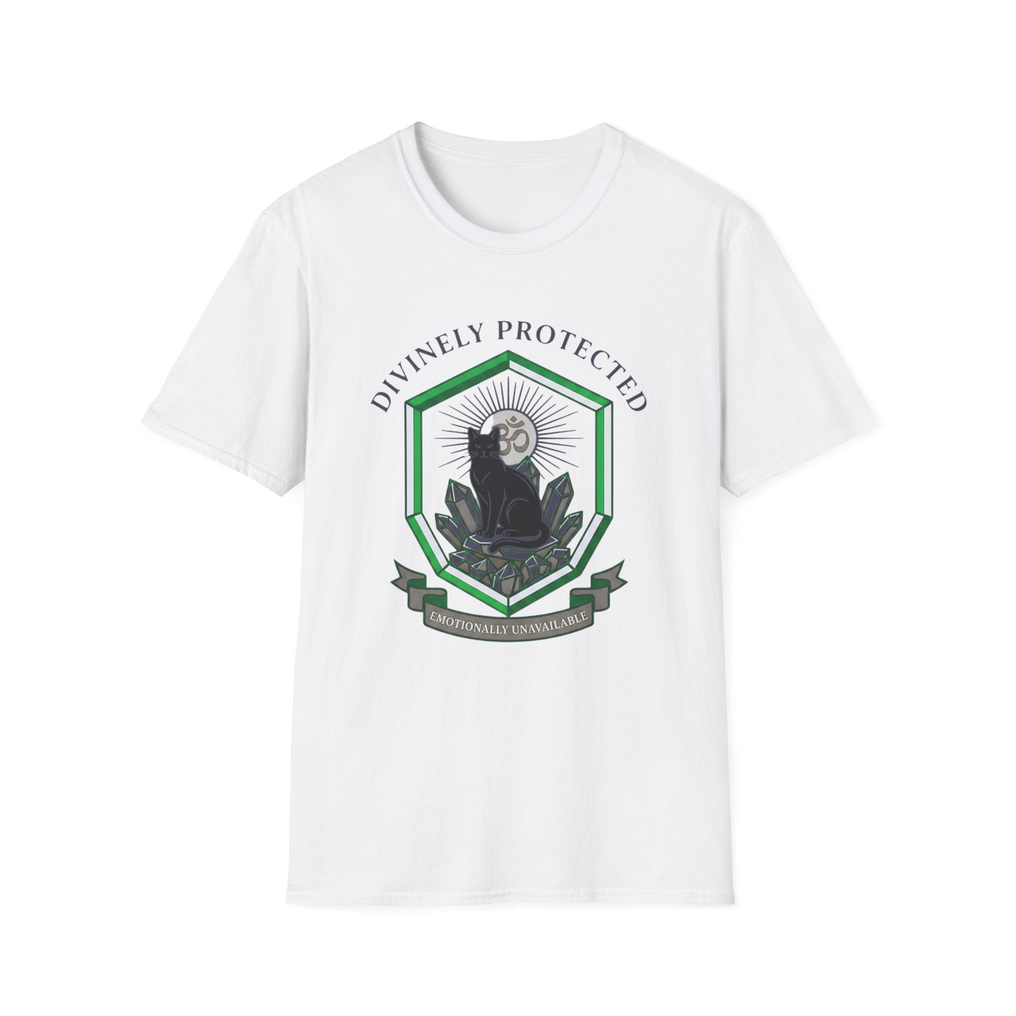 Divinely Protected T-Shirt | Spiritual Black Cat Om Symbol Tee