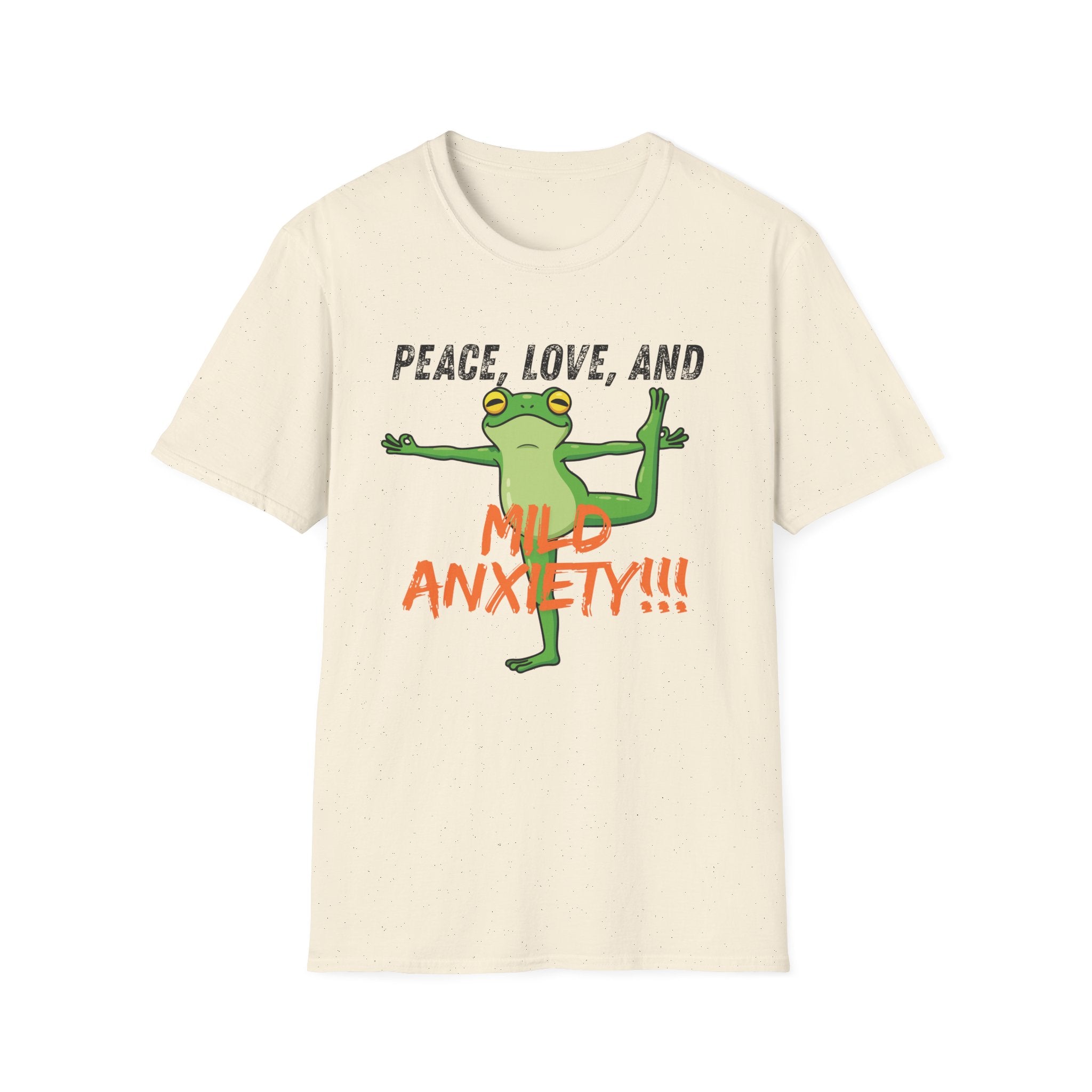 Peace, Love, and Mild Anxiety T-Shirt | Funny Yoga Frog Graphic Tee
