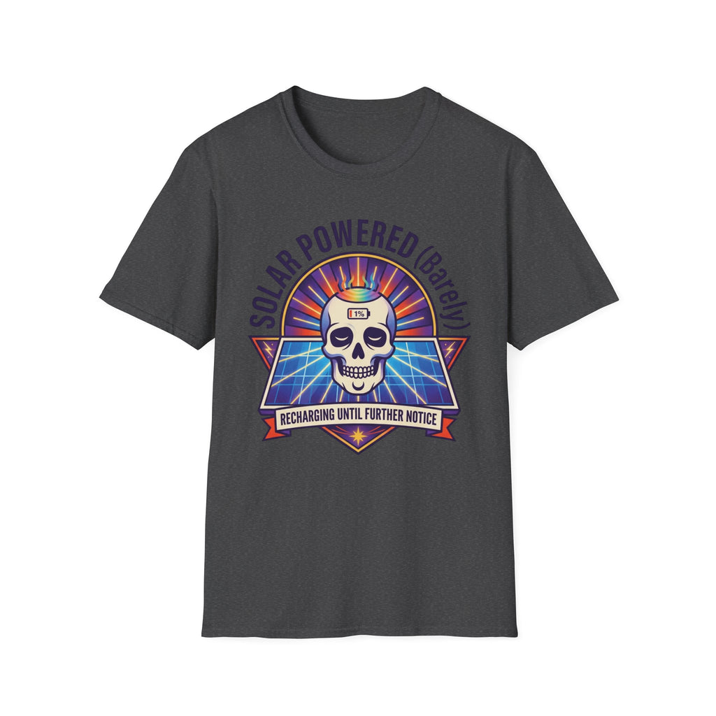 Solar Powered (Barely) T-Shirt | Funny Skull Solar Energy Tee