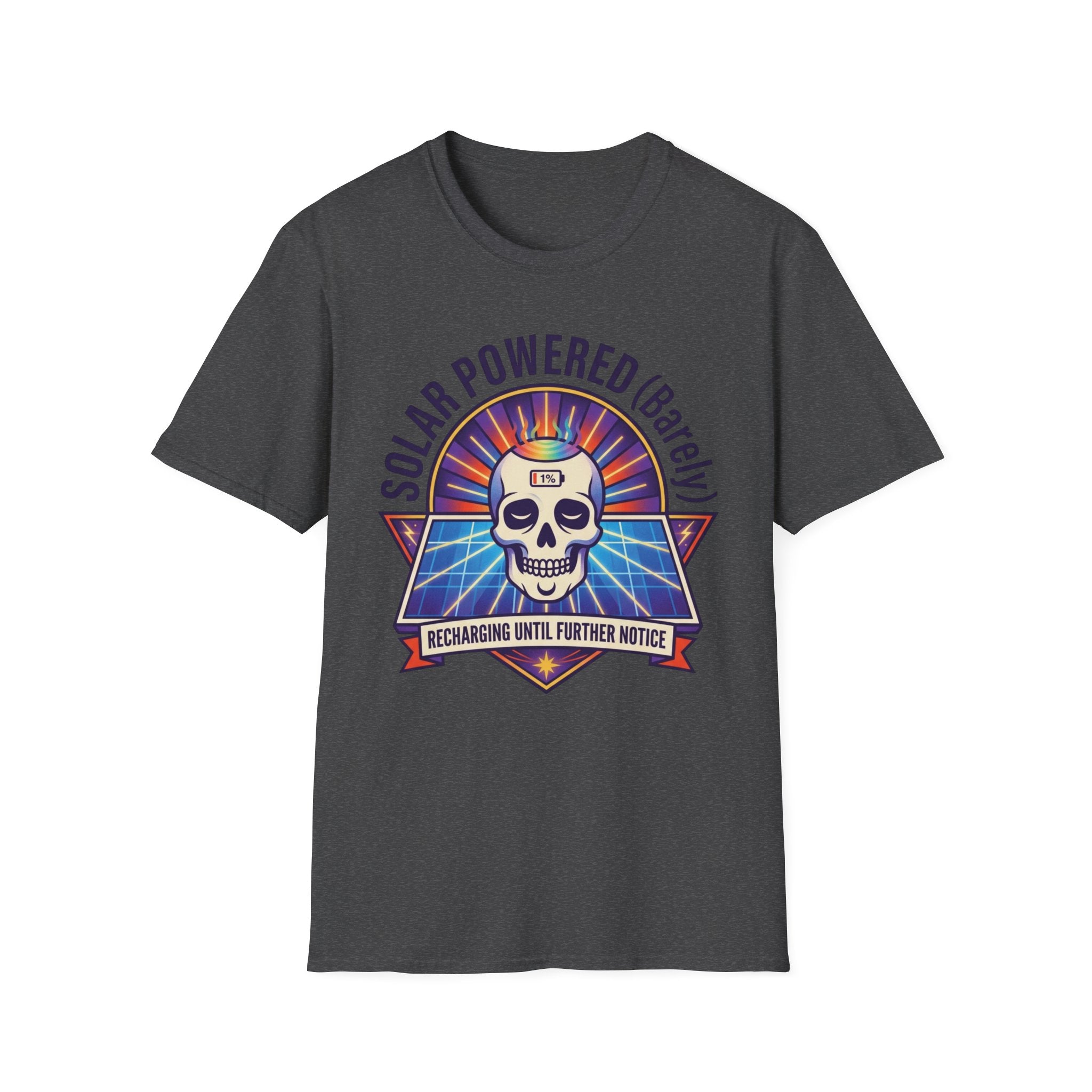 Solar Powered (Barely) T-Shirt | Funny Skull Solar Energy Tee