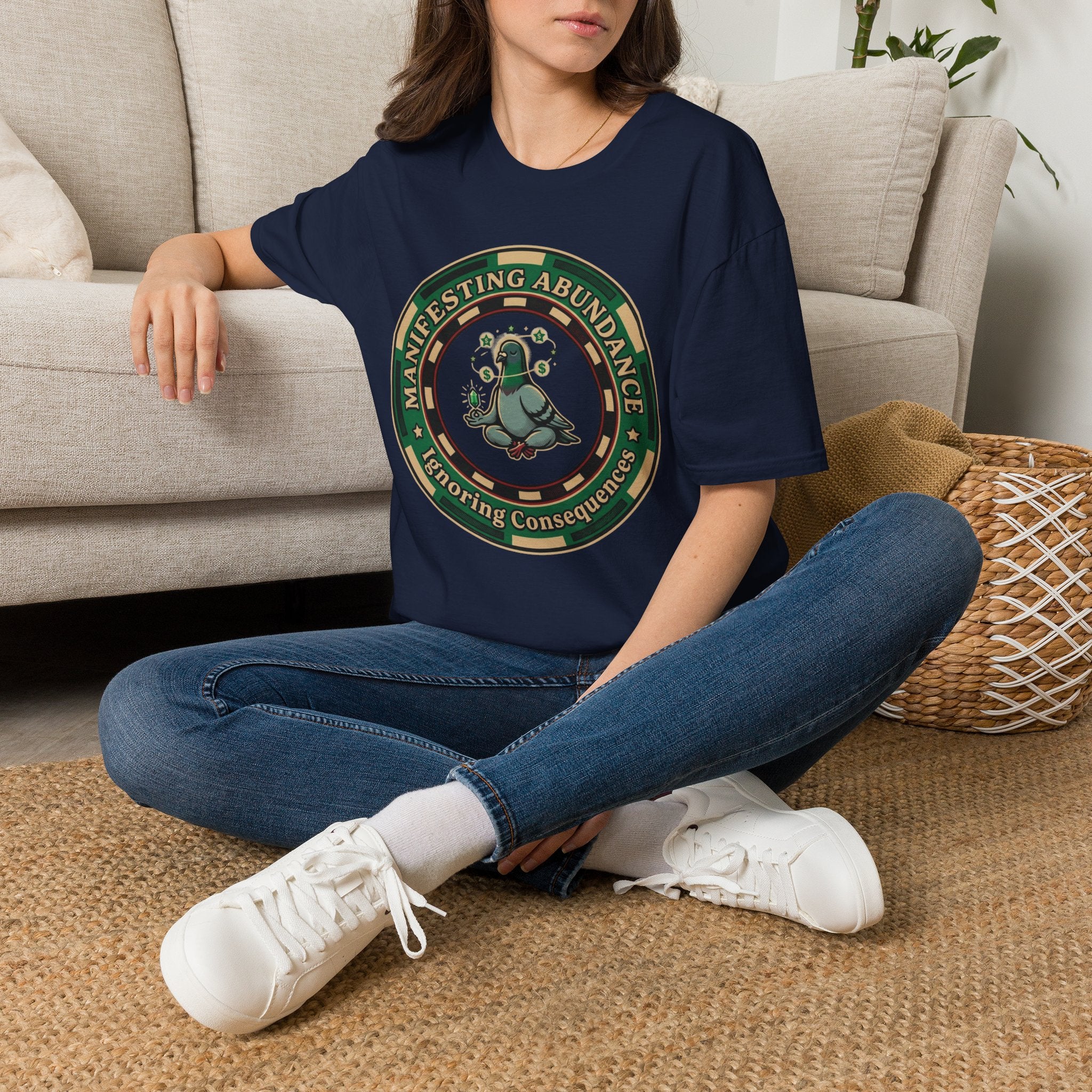 Manifesting Abundance T-Shirt | Cute Pigeon Money Luck Graphic Tee