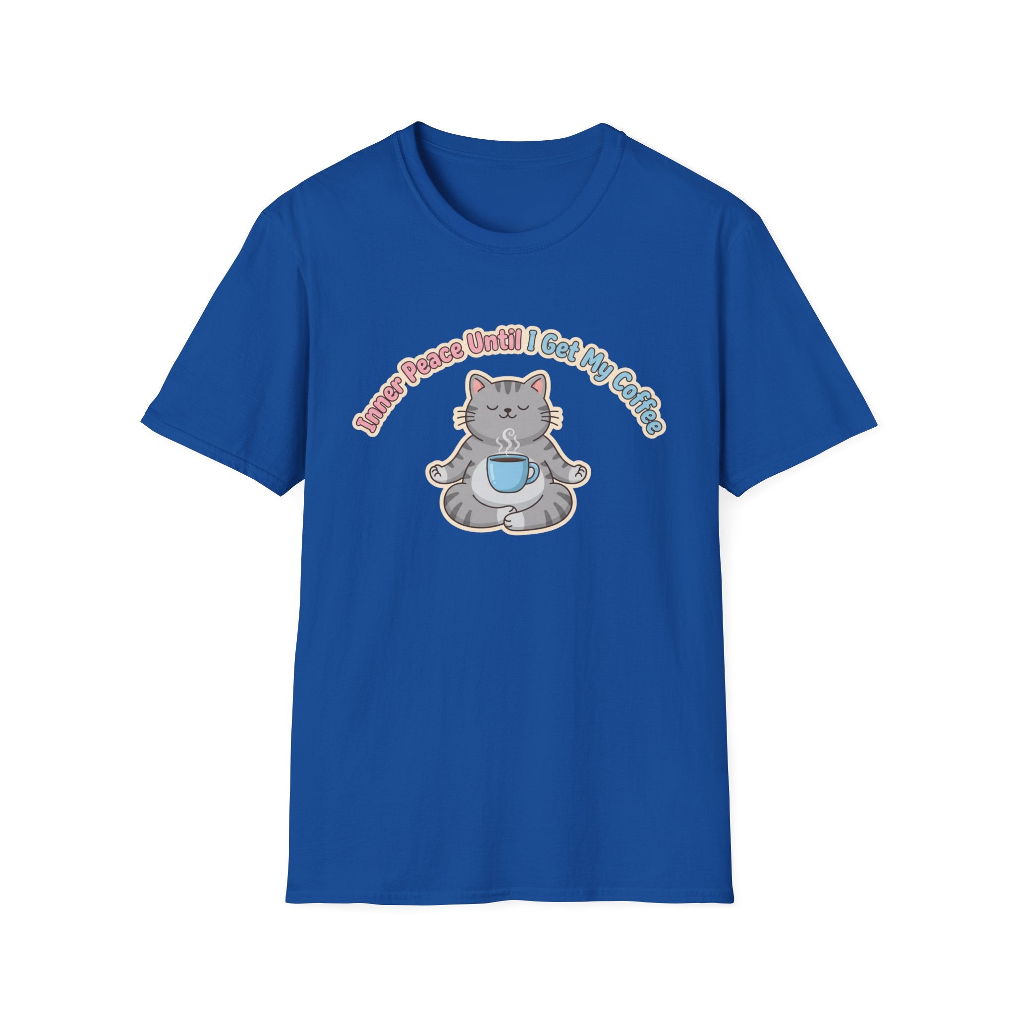 "Inner Peace Until I Get My Coffee" Cute Meditating Cat Graphic T-Shirt