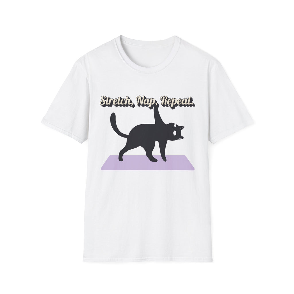 Stretch, Nap, Repeat Cat T-Shirt | Funny Yoga Cat Tee for Cat Lovers