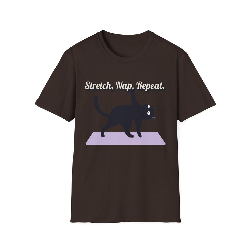Stretch, Nap, Repeat Cat T-Shirt | Funny Yoga Cat Tee for Cat Lovers