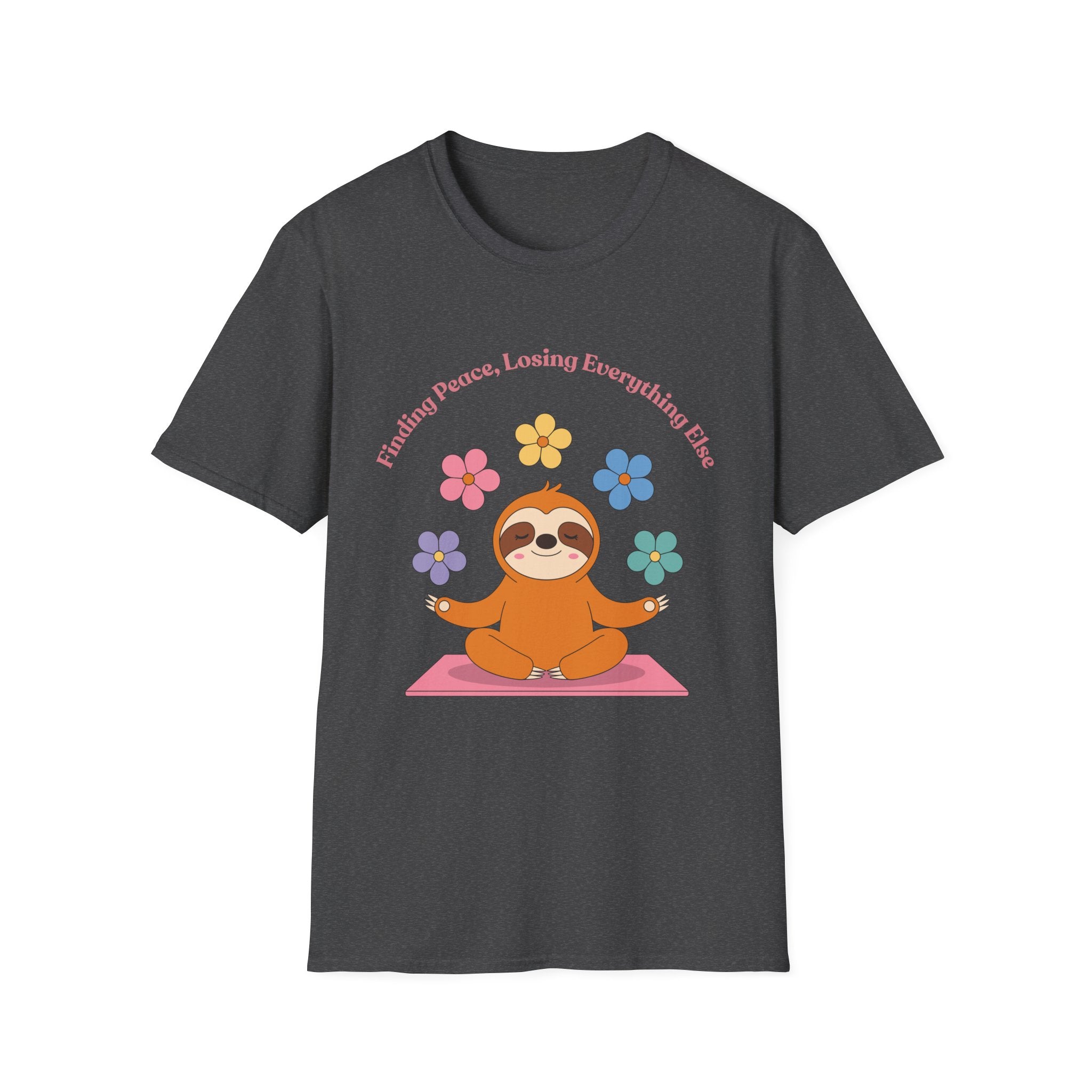 Sloth Yoga T‑Shirt | "Finding Peace, Losing Everything Else" Cute Floral Meditation Tee