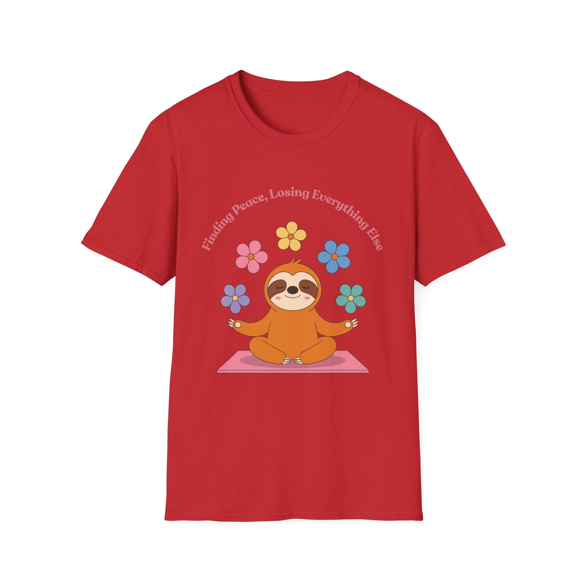 Sloth Yoga T‑Shirt | "Finding Peace, Losing Everything Else" Cute Floral Meditation Tee