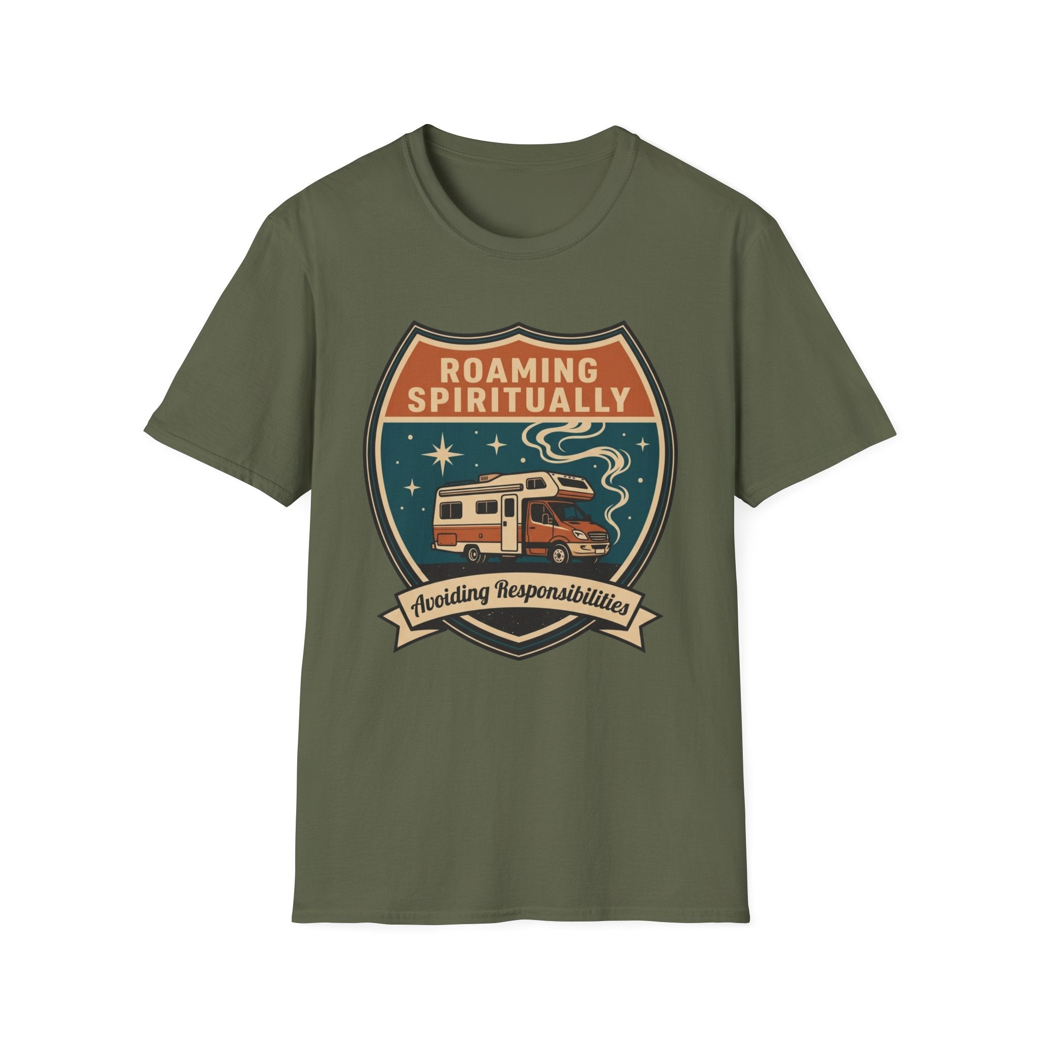Roaming Spiritually RV Graphic T-Shirt | Vintage Camper Faith Travel Tee