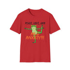 Peace, Love, and Mild Anxiety T-Shirt | Funny Yoga Frog Graphic Tee