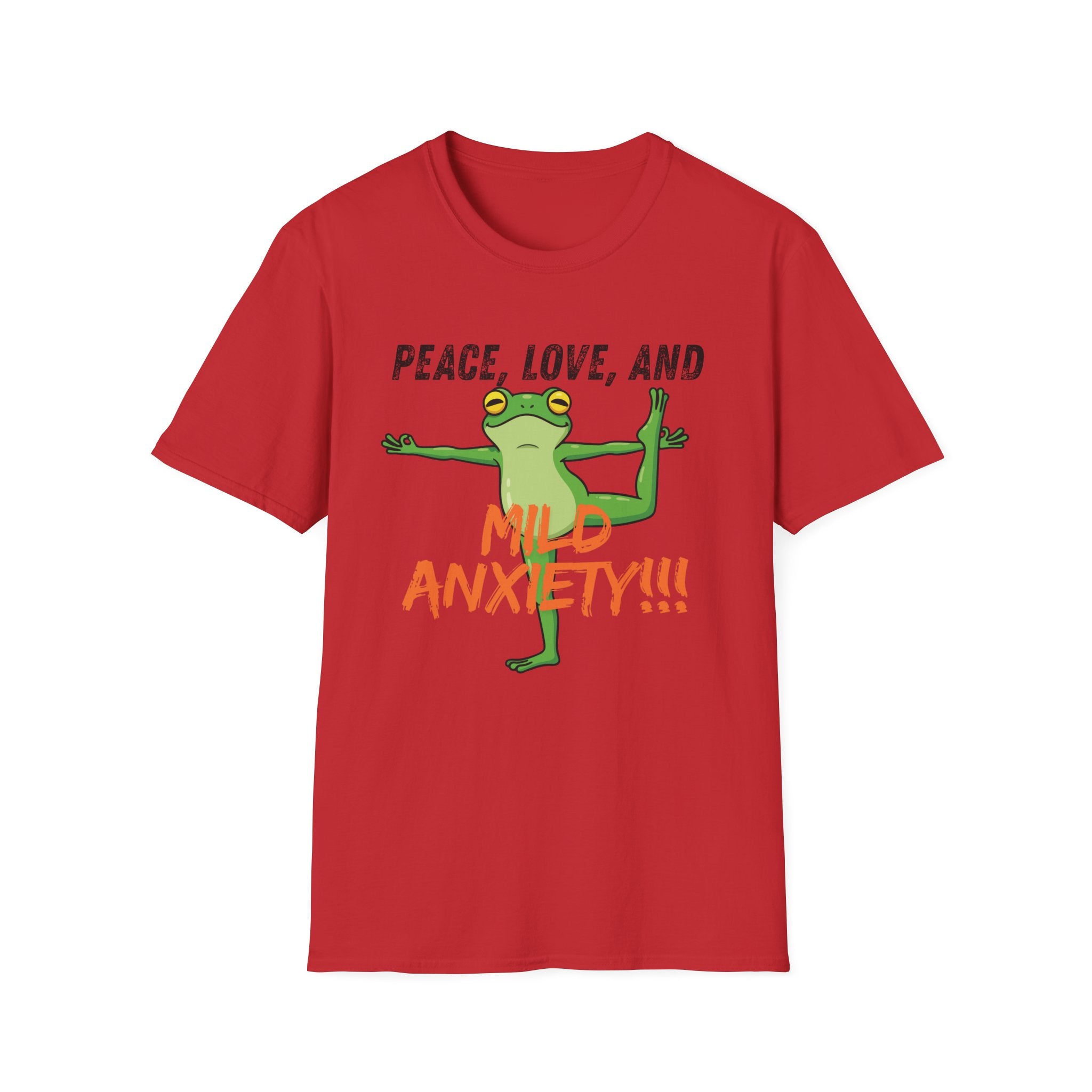 Peace, Love, and Mild Anxiety T-Shirt | Funny Yoga Frog Graphic Tee