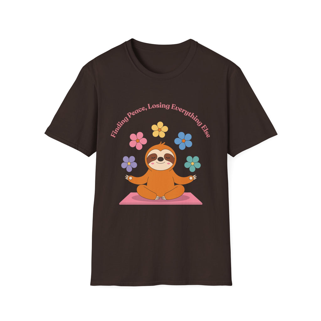 Sloth Yoga T‑Shirt | "Finding Peace, Losing Everything Else" Cute Floral Meditation Tee