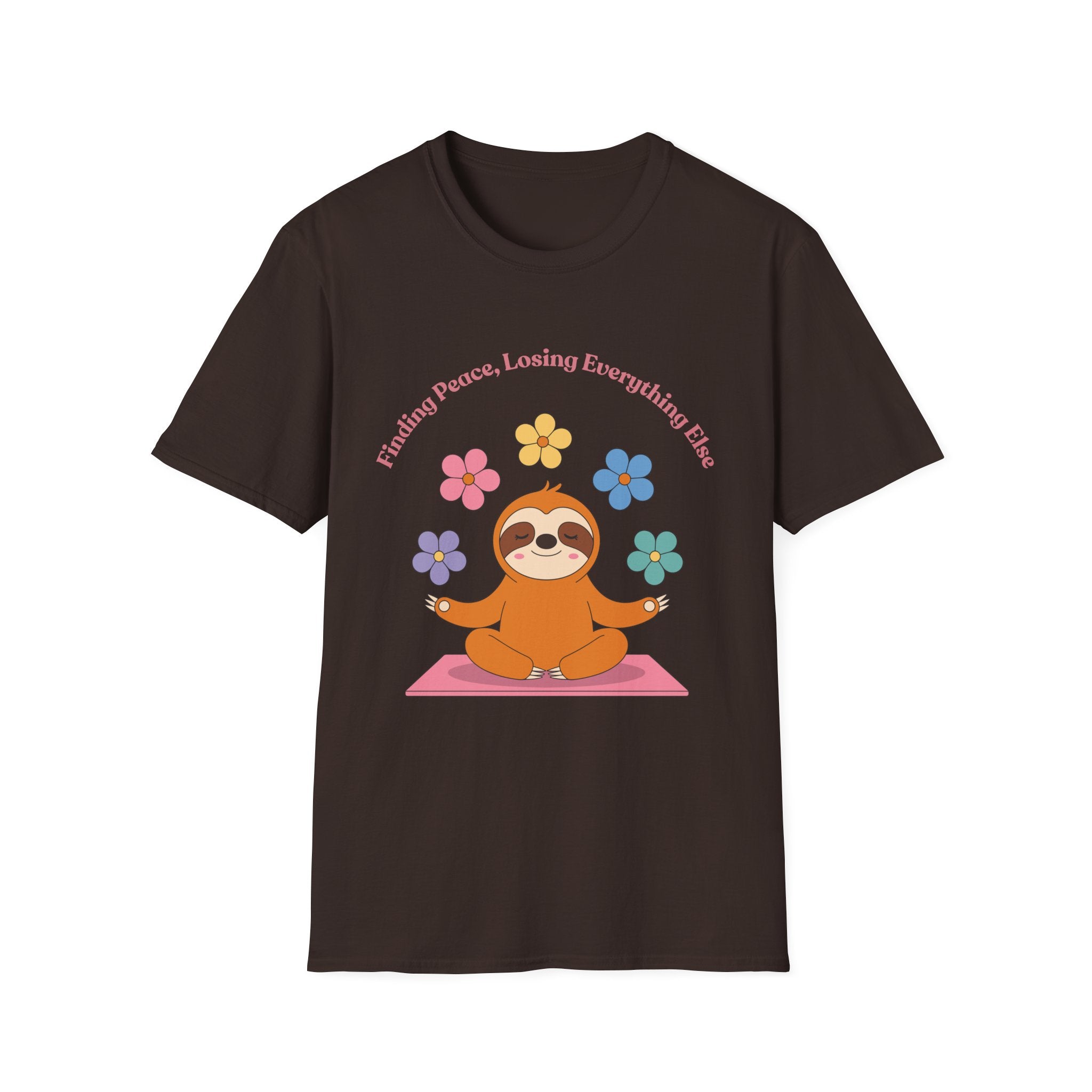 Sloth Yoga T‑Shirt | "Finding Peace, Losing Everything Else" Cute Floral Meditation Tee