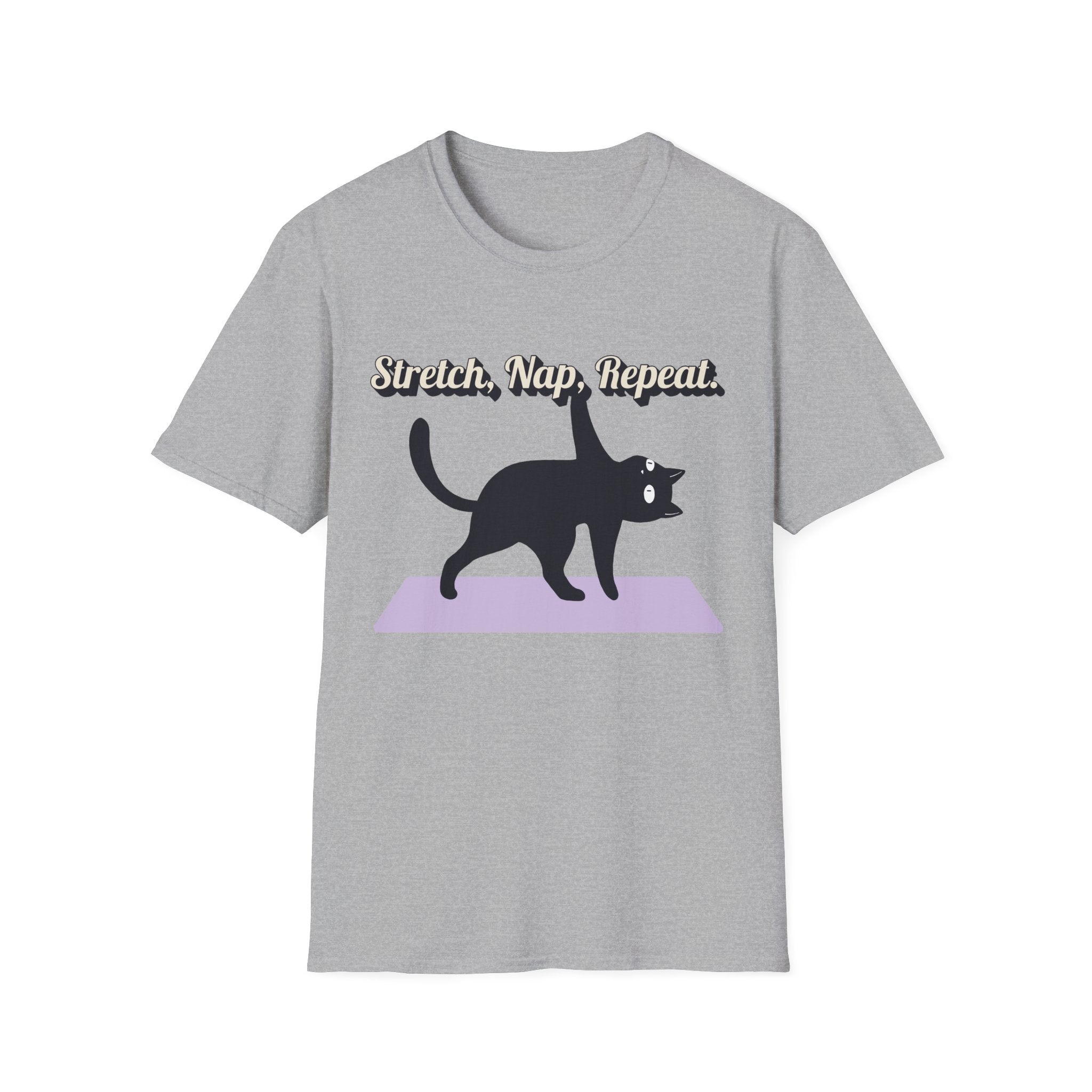 Stretch, Nap, Repeat Cat T-Shirt | Funny Yoga Cat Tee for Cat Lovers